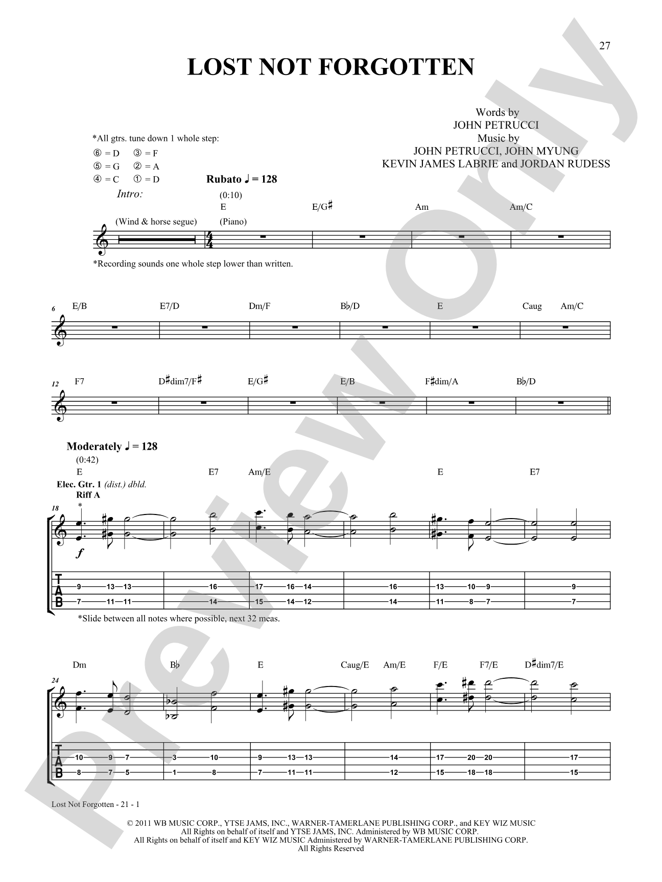 Lost Not Forgotten: Authentic Guitar TAB