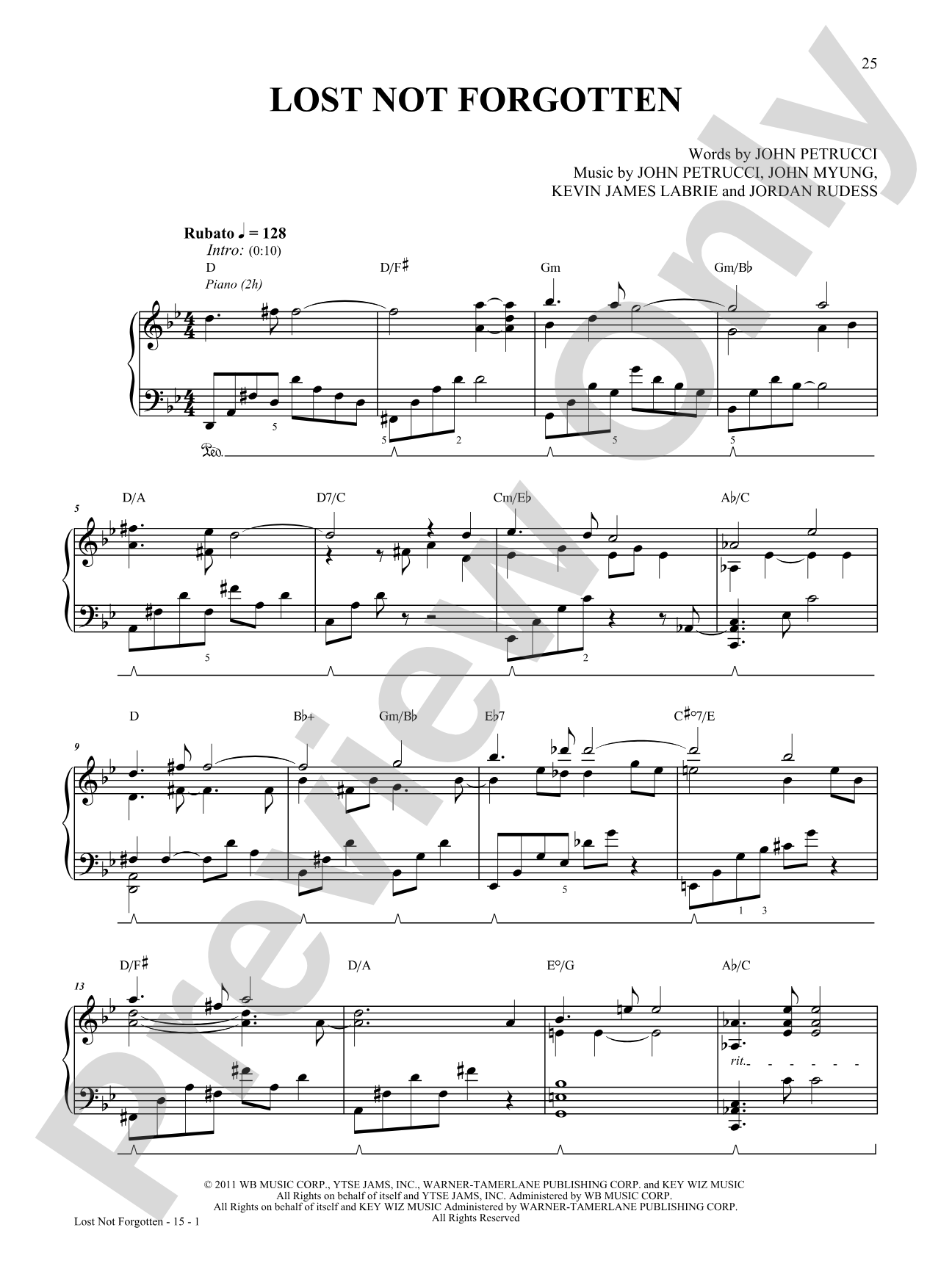 Lost Not Forgotten: Piano/Vocal/Chords