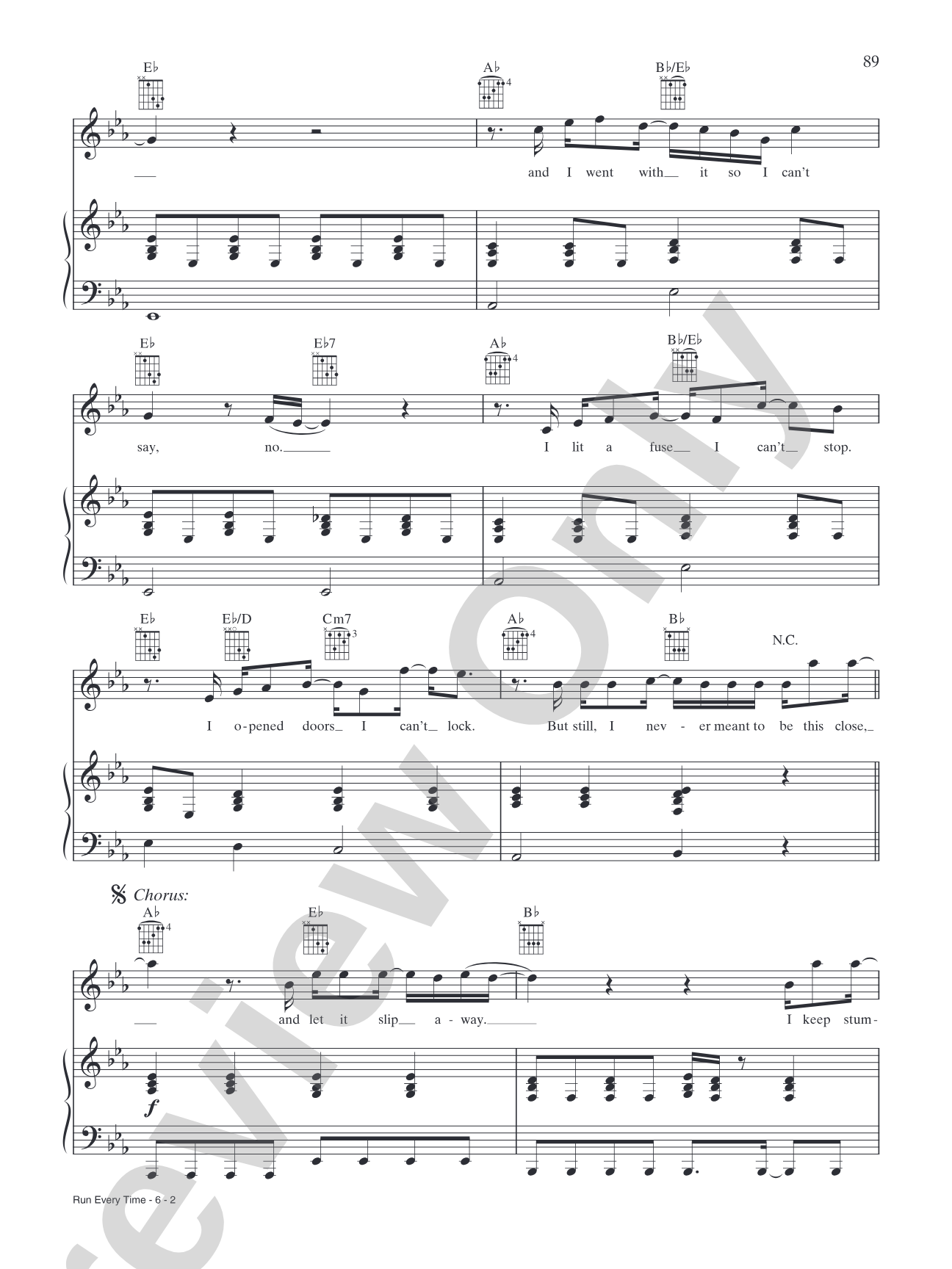 Run Every Time: Piano/Vocal/Chords