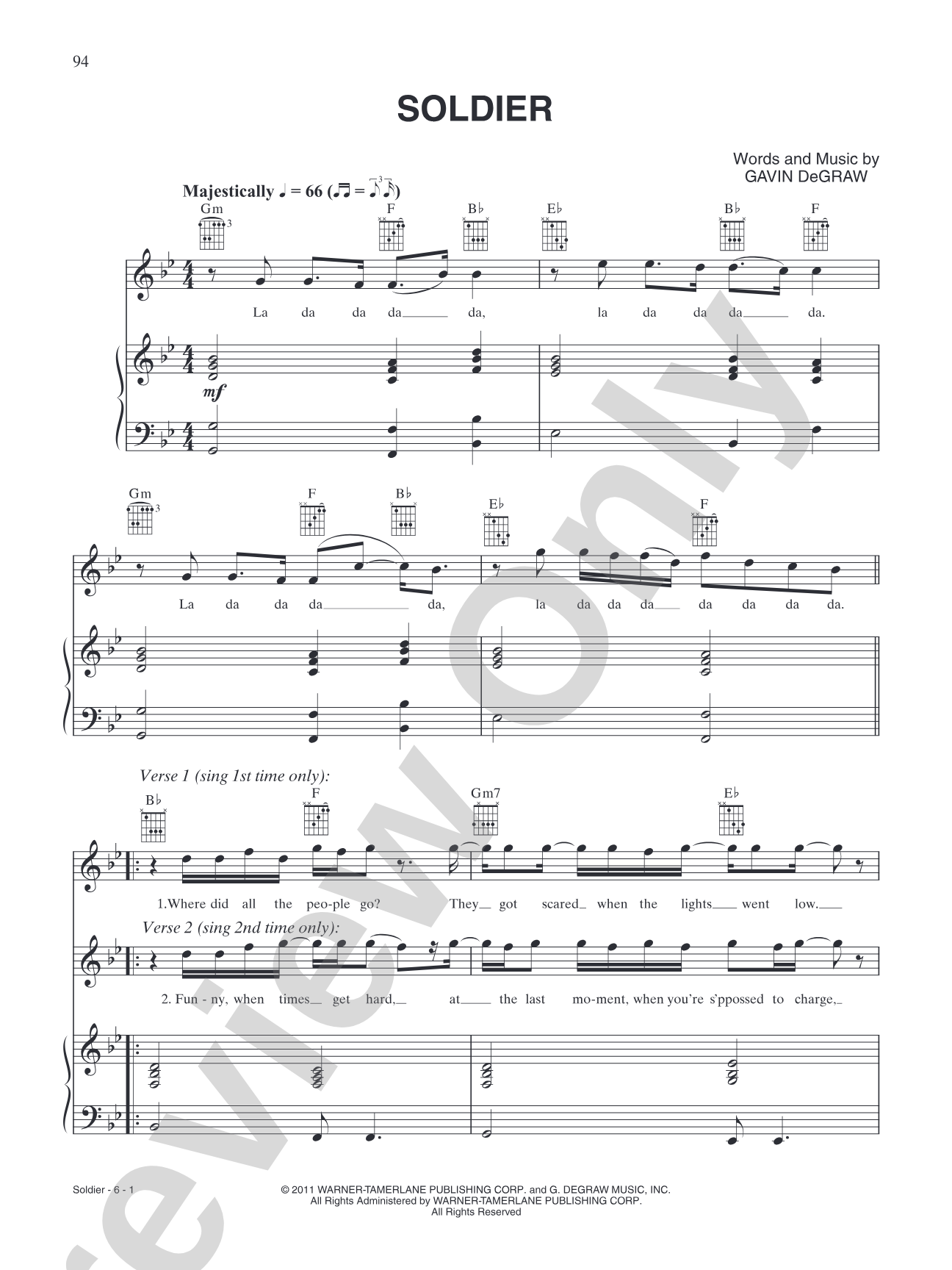 Soldier: Piano/Vocal/Chords