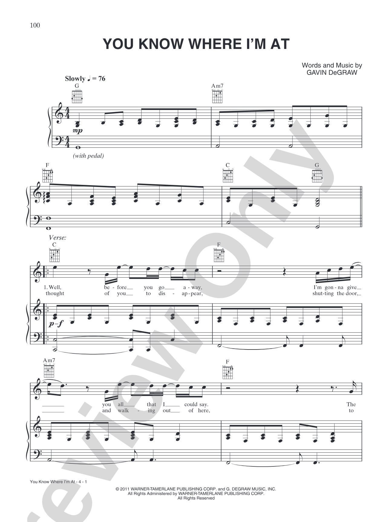 You Know Where I'm at: Piano/Vocal/Chords