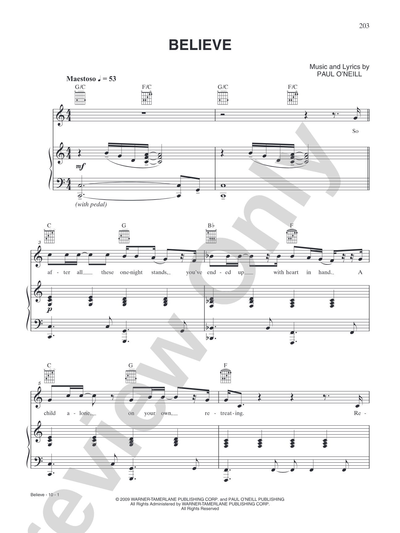 Believe: Piano/Vocal/Chords