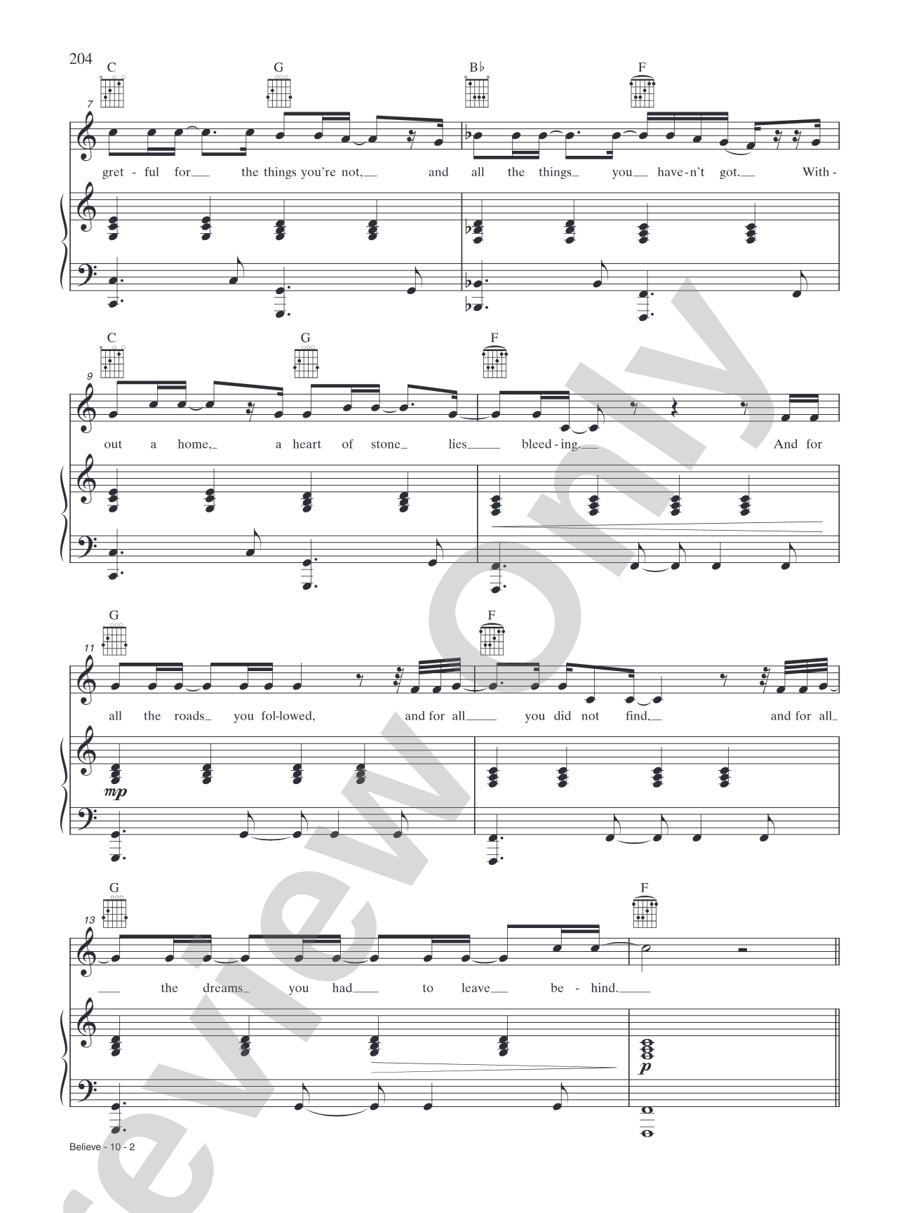 Believe: Piano/Vocal/Chords