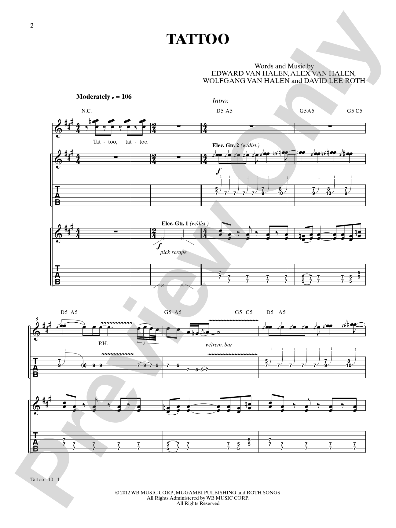 Tattoo: Authentic Guitar TAB Digital Sheet Music