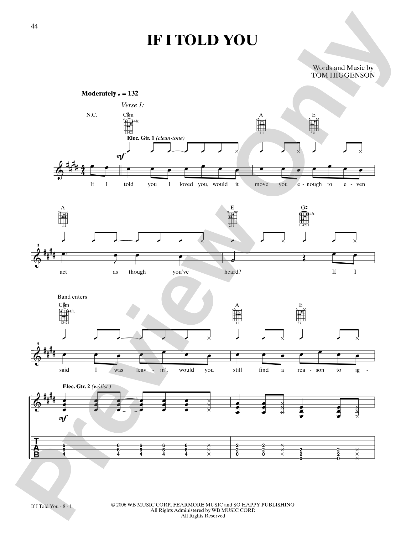If I Told You: Authentic Guitar TAB