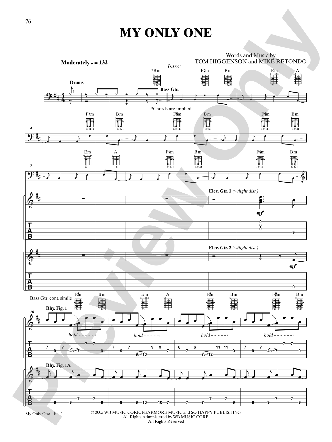 My Only One: Authentic Guitar TAB