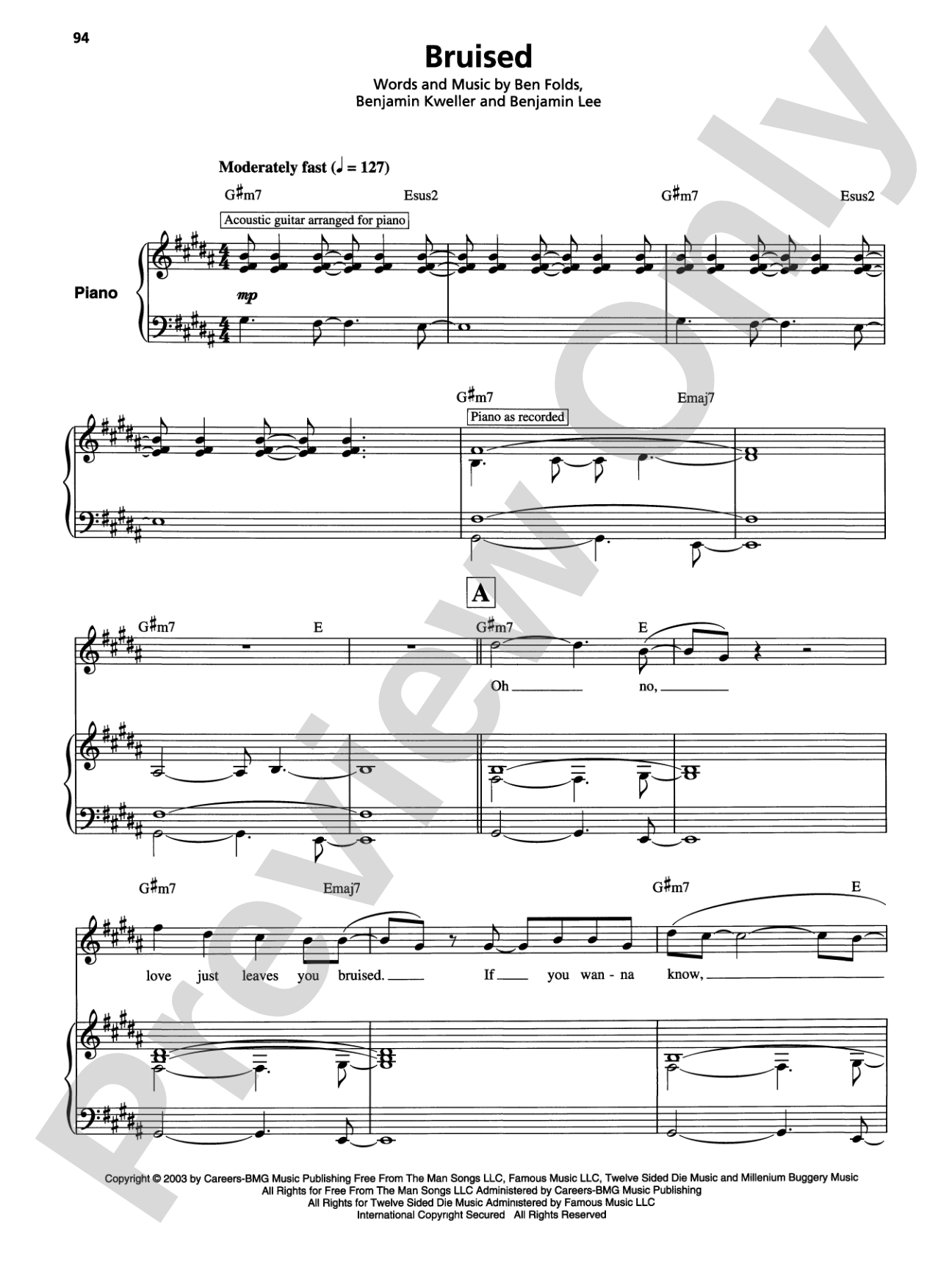 Bruised: Piano/Vocal/Chords