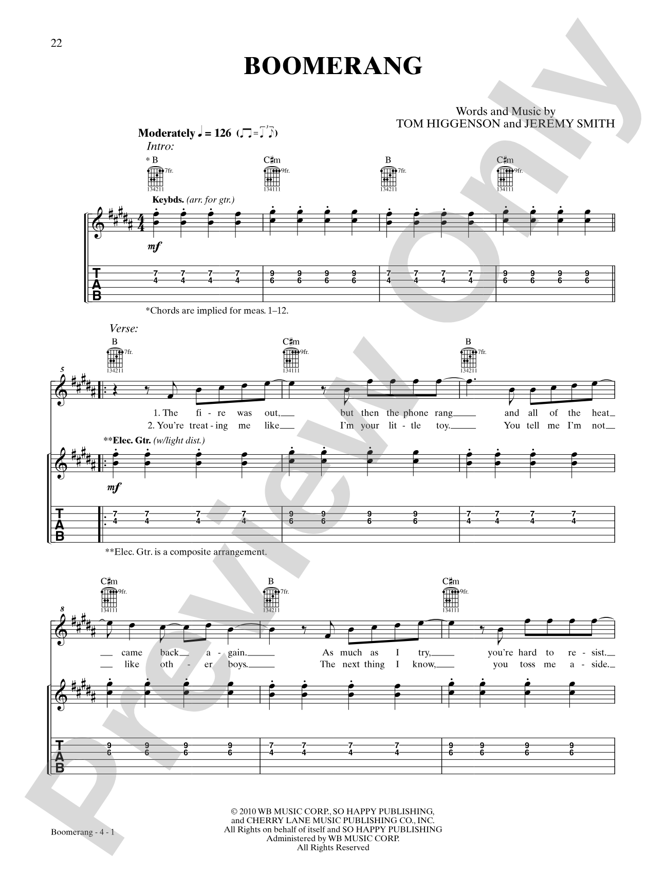 Boomerang: Authentic Guitar TAB
