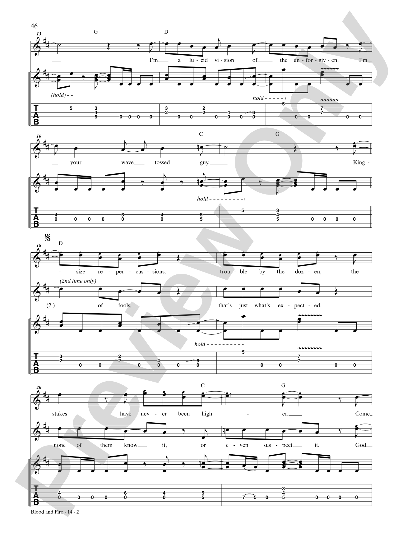 Blood and Fire: Authentic Guitar TAB