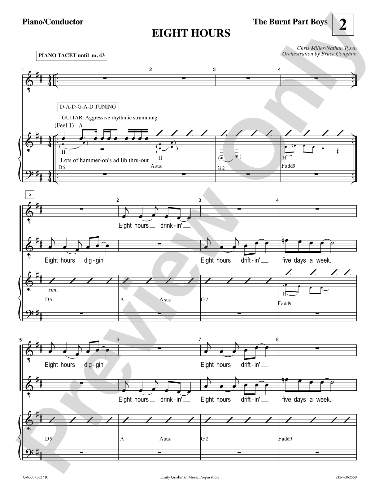 Eight Hours (from "The Burnt Part Boys"): Piano/Vocal/Chords Digital Sheet Music