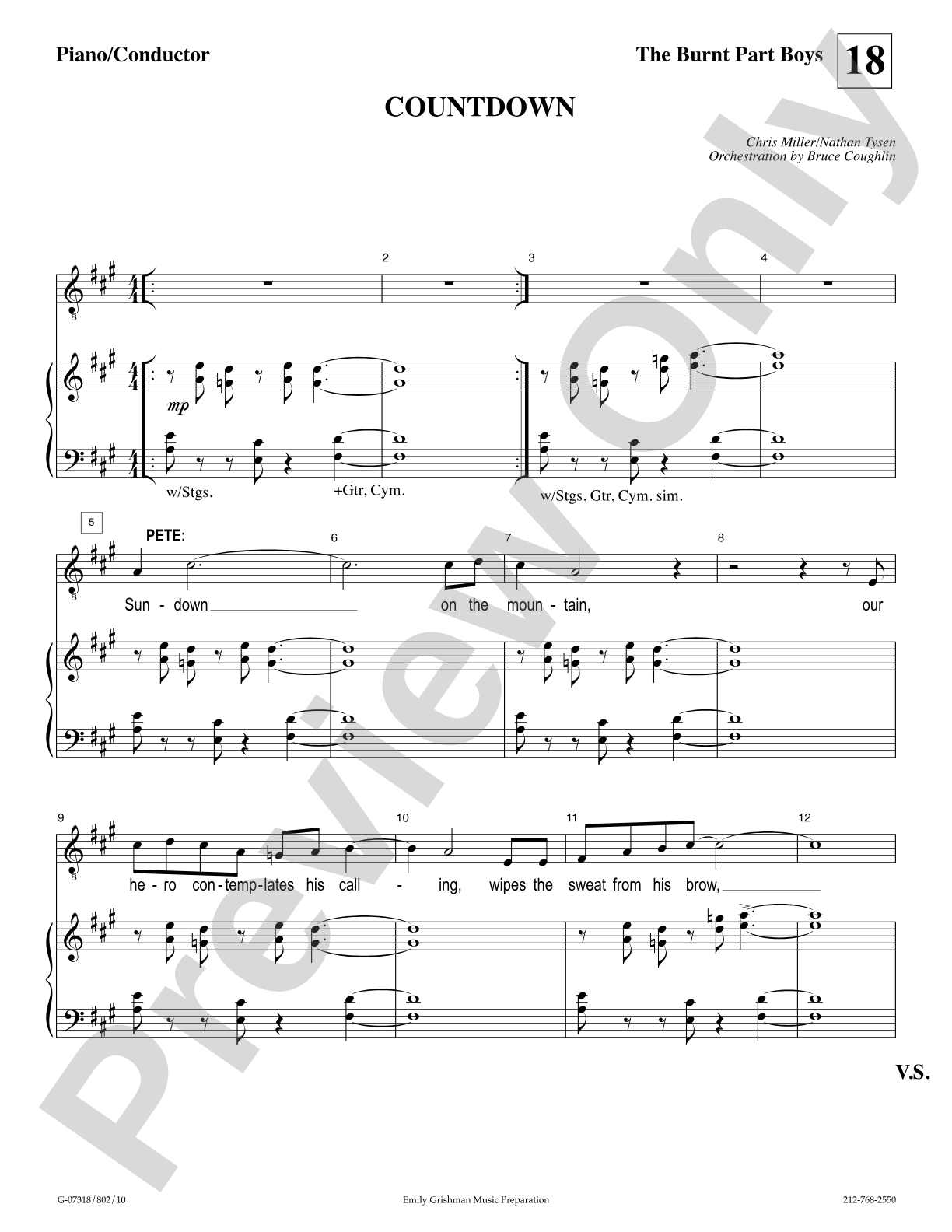 Countdown (from "The Burnt Part Boys"): Piano/Vocal/Chords Digital Sheet Music
