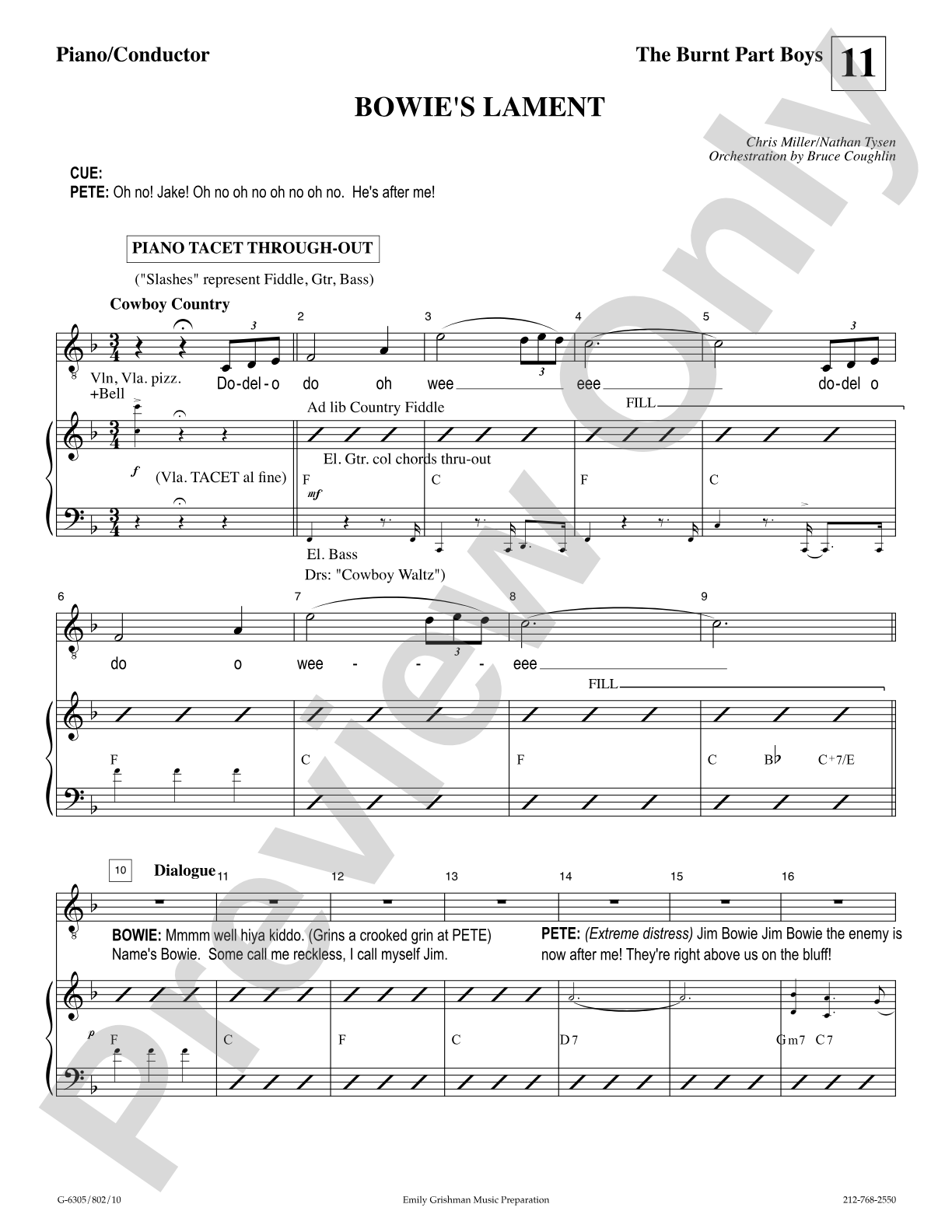 Bowie's Lament (from "The Burnt Part Boys"): Piano/Vocal/Chords Digital Sheet Music