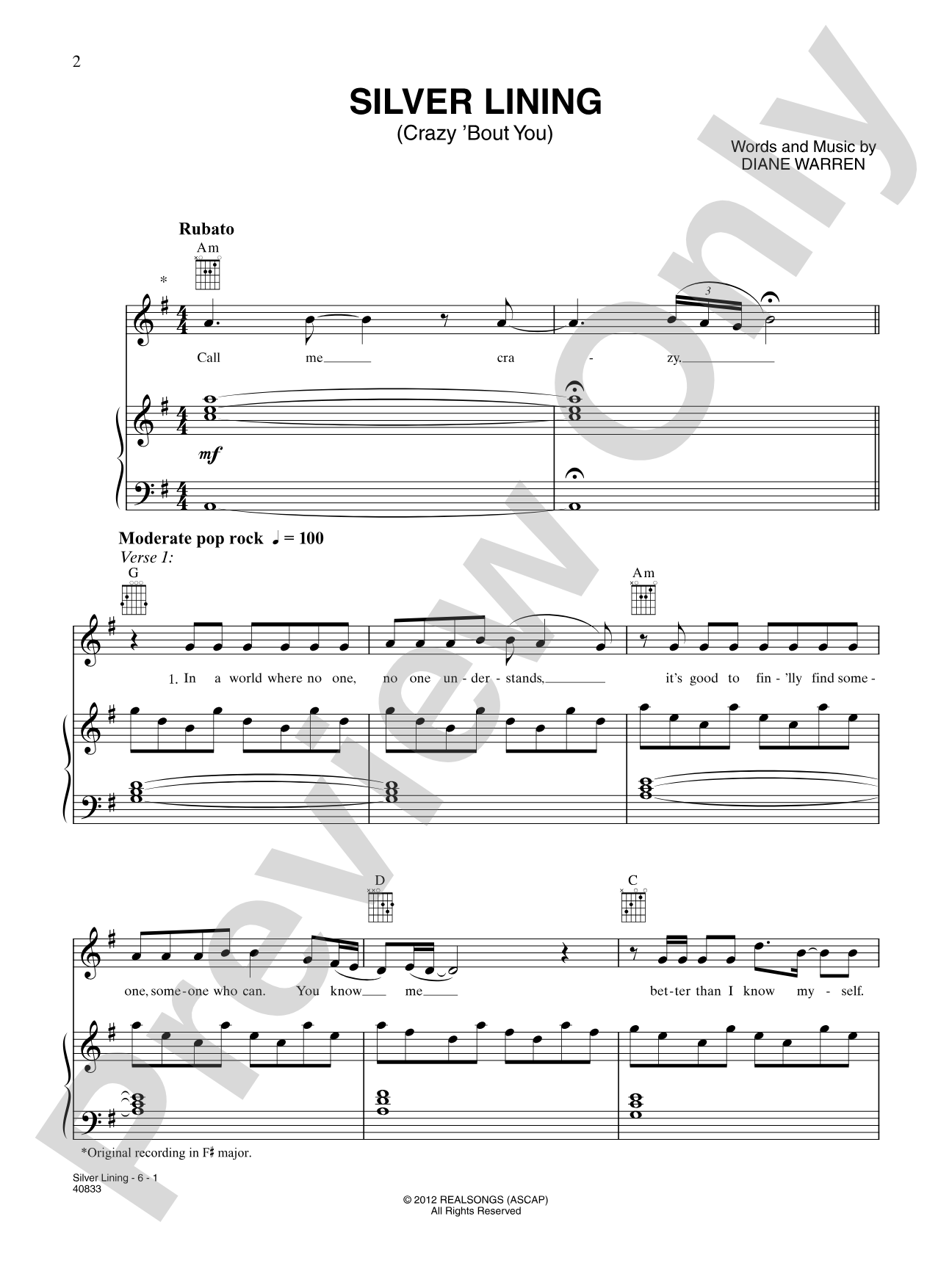 Silver Lining (Crazy 'Bout You): Piano/Vocal/Chords