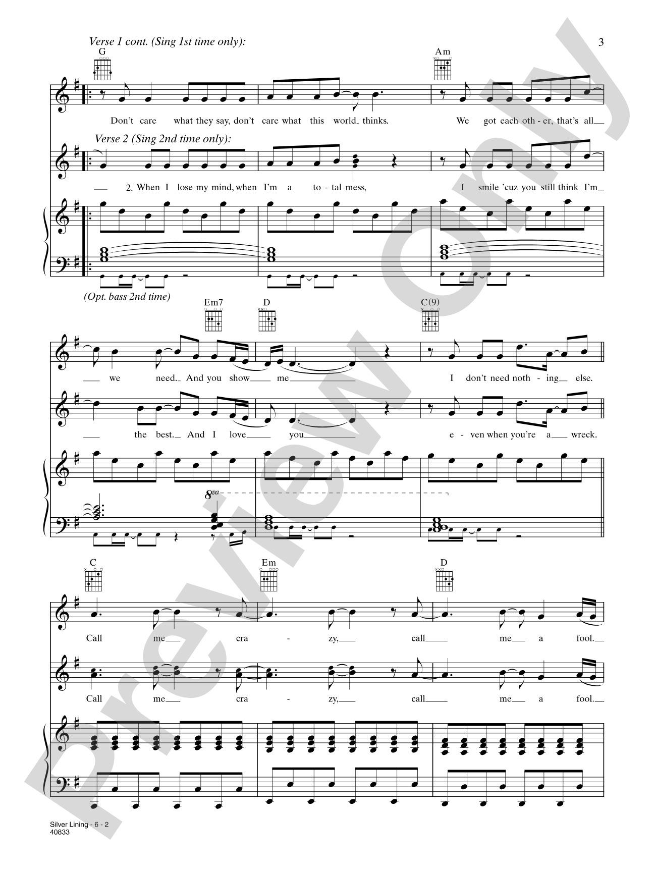 Silver Lining (Crazy 'Bout You): Piano/Vocal/Chords