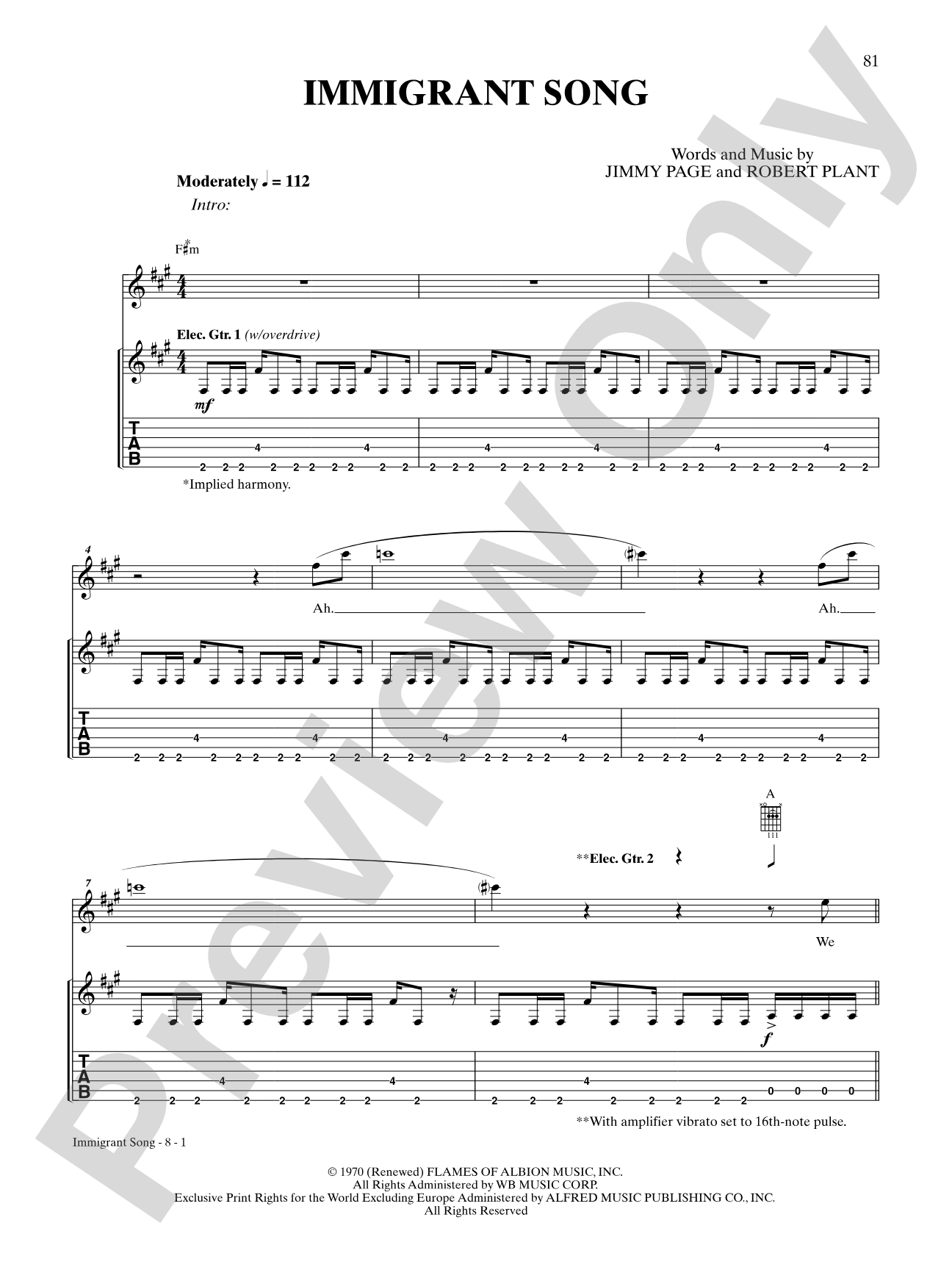Immigrant Song: Authentic Guitar TAB