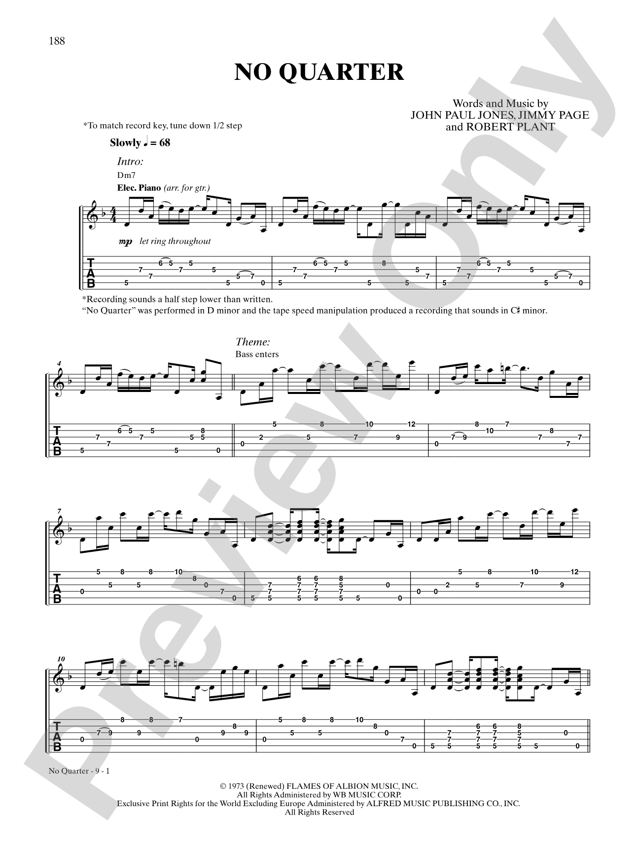 No Quarter: Authentic Guitar TAB