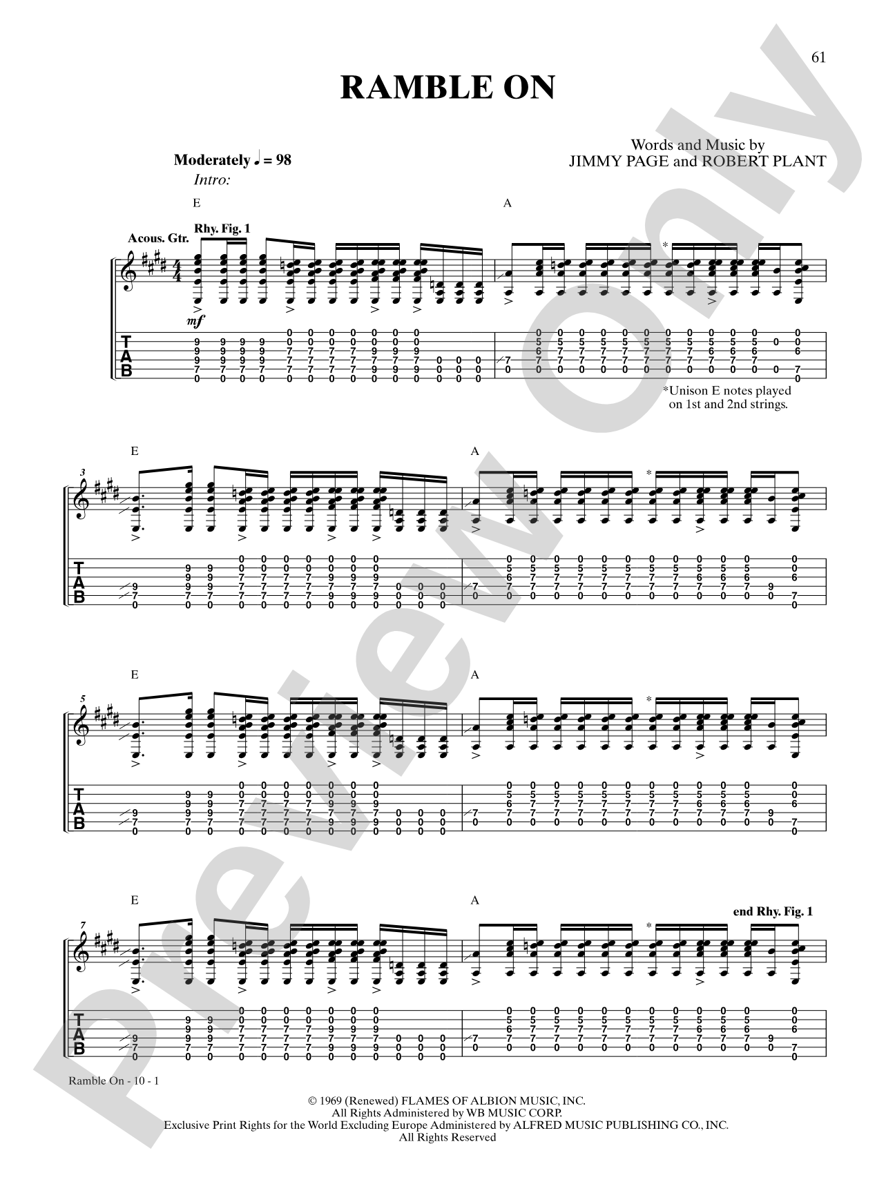 Ramble On: Authentic Guitar TAB
