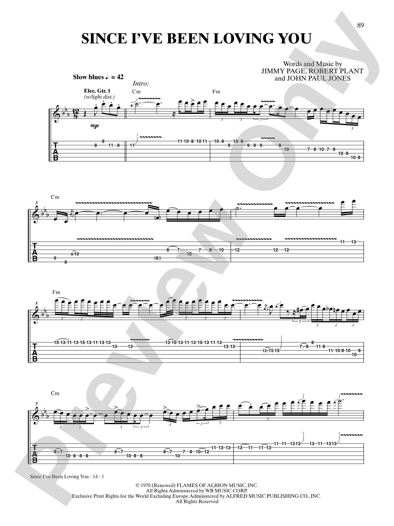 Since I've Been Loving You: Authentic Guitar TAB
