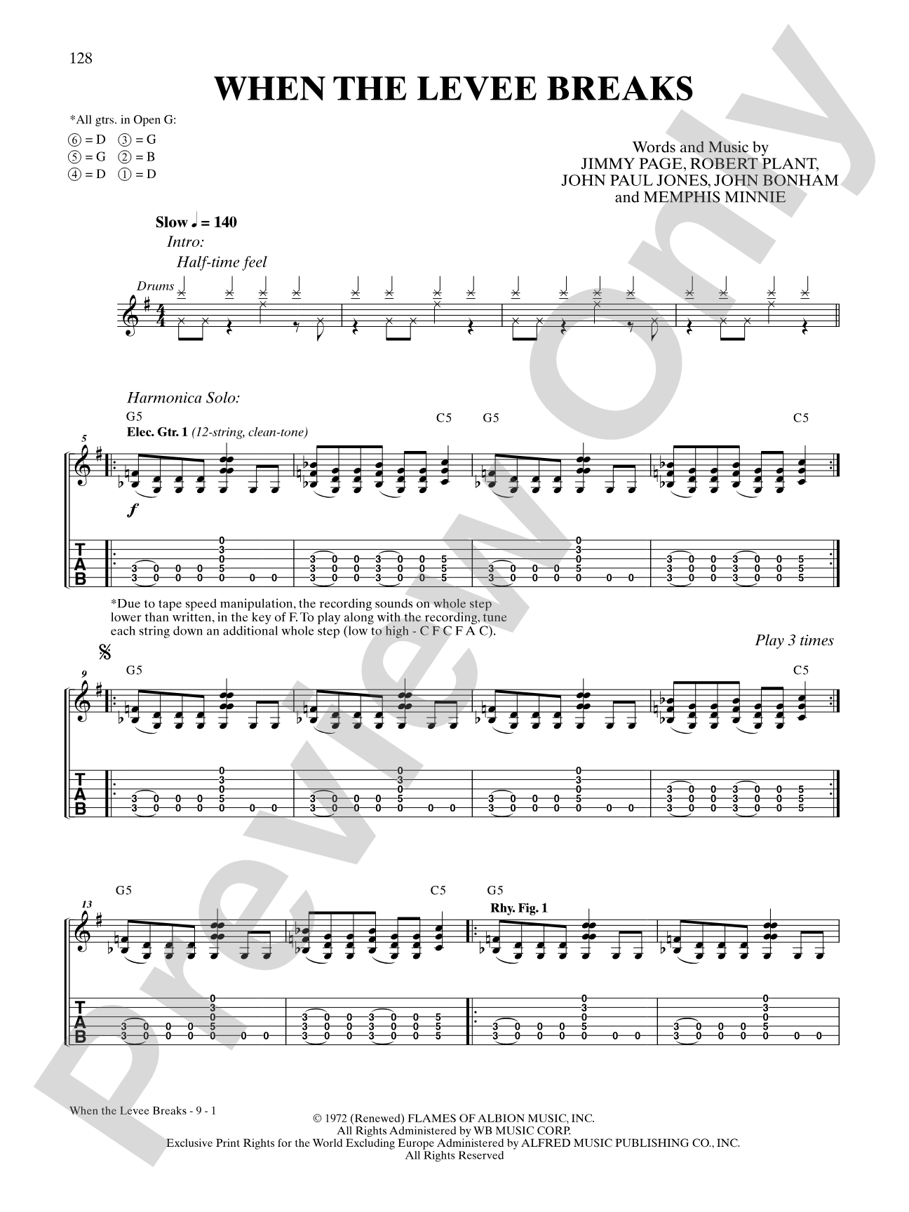 When the Levee Breaks: Authentic Guitar TAB