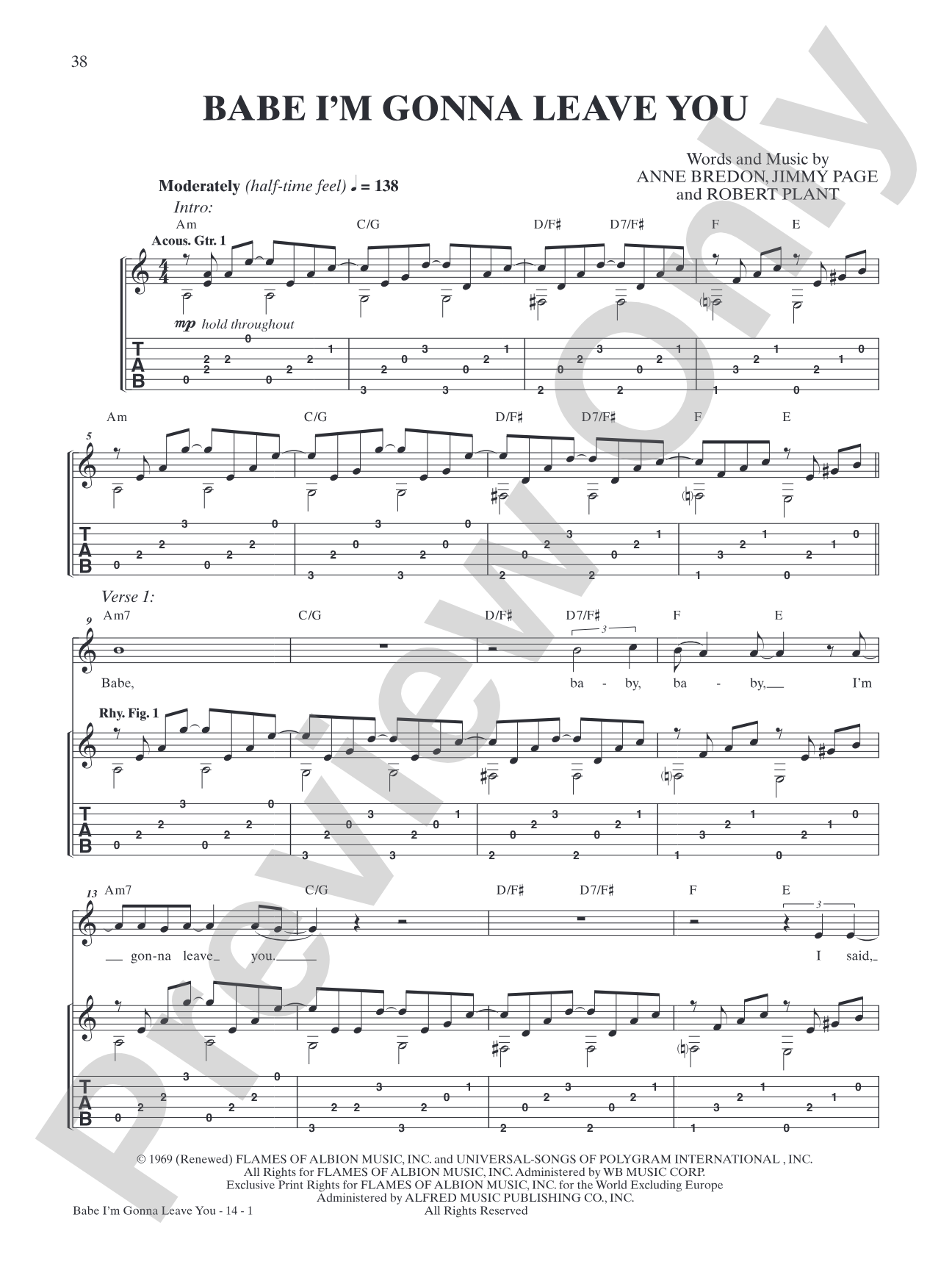 Babe I'm Gonna Leave You: Authentic Guitar TAB