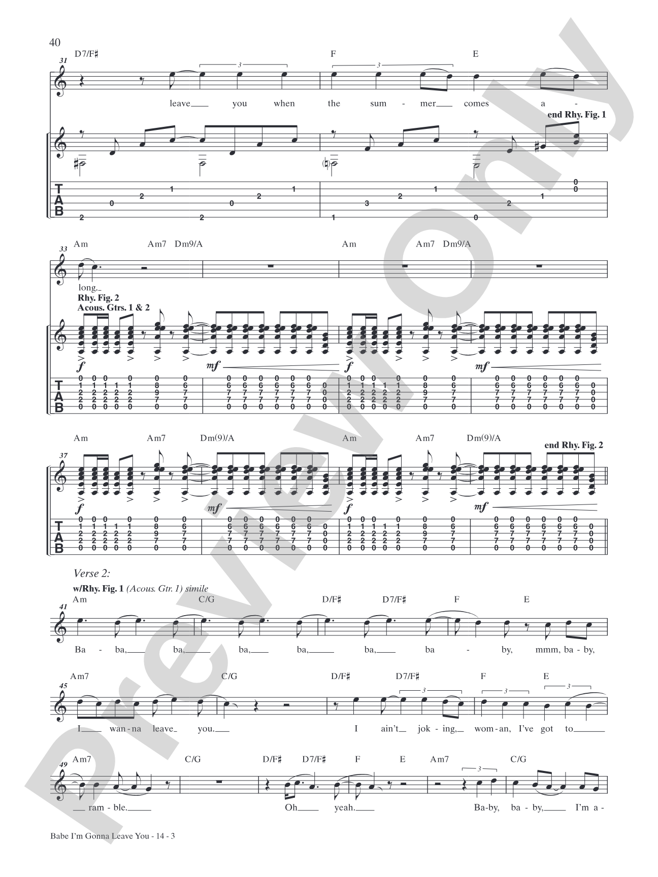 Babe I'm Gonna Leave You: Authentic Guitar TAB