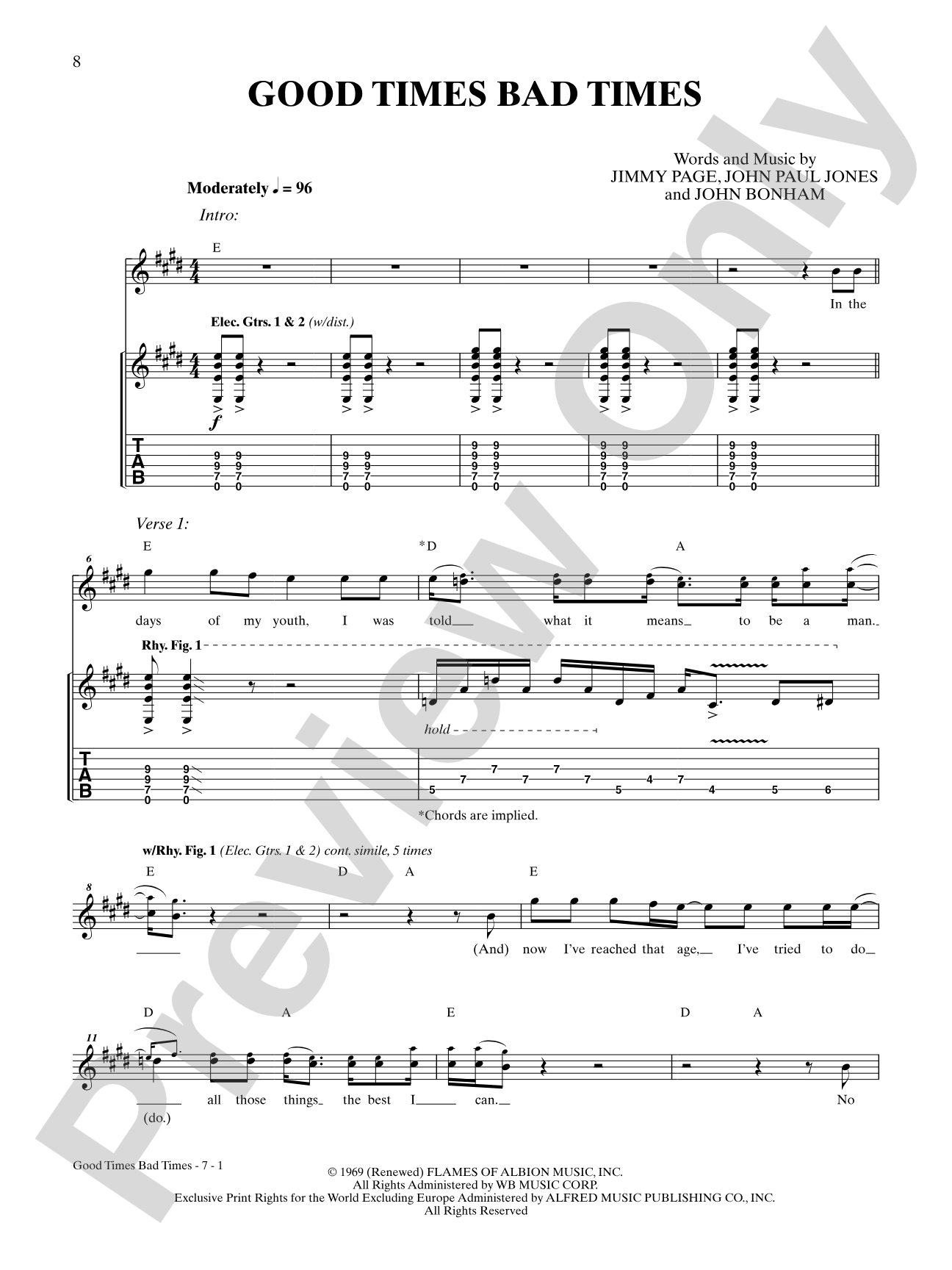 Good Times, Bad Times: Authentic Guitar TAB