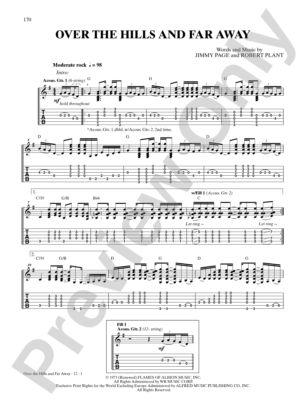 Over the Hills and Far Away: Authentic Guitar TAB