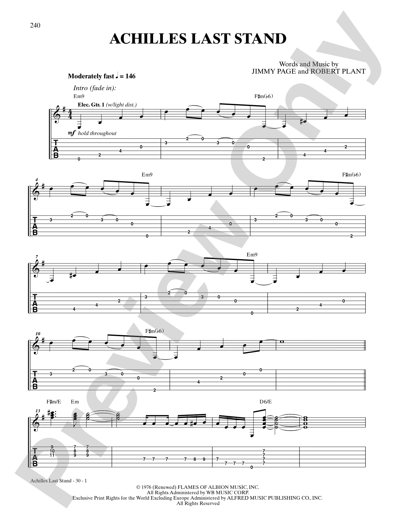 Achilles Last Stand: Authentic Guitar TAB