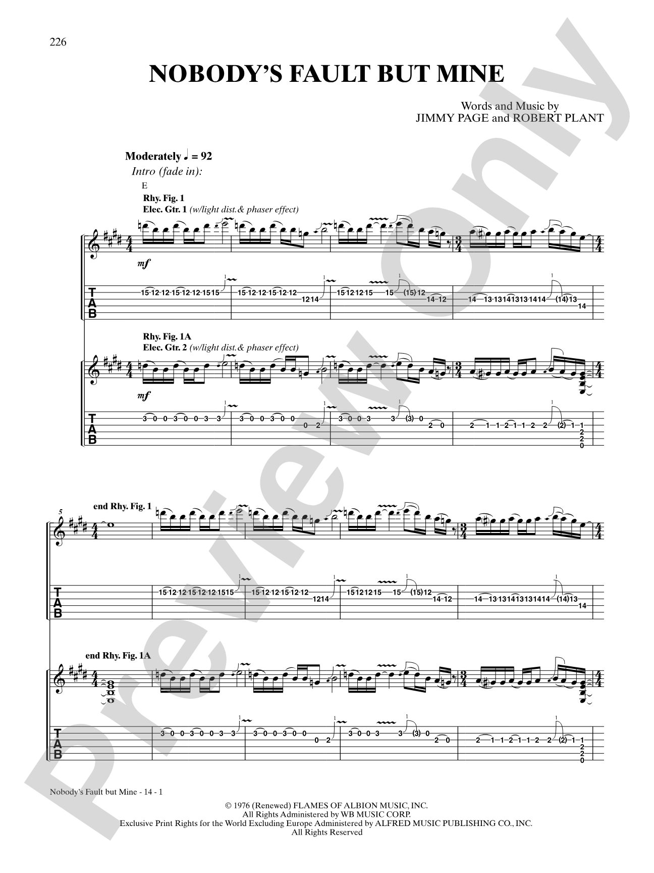 Nobody's Fault but Mine: Authentic Guitar TAB