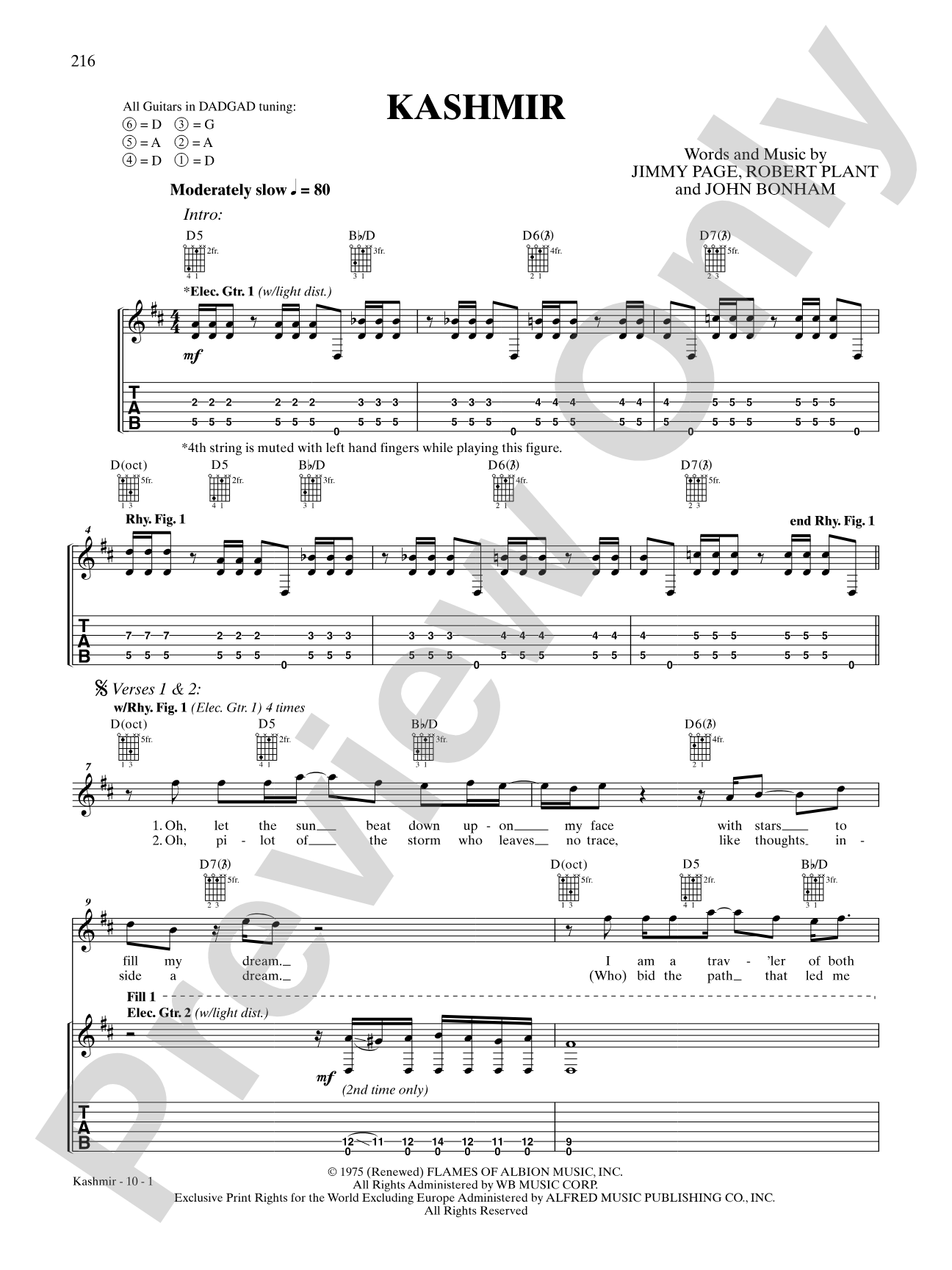 Kashmir: Authentic Guitar TAB
