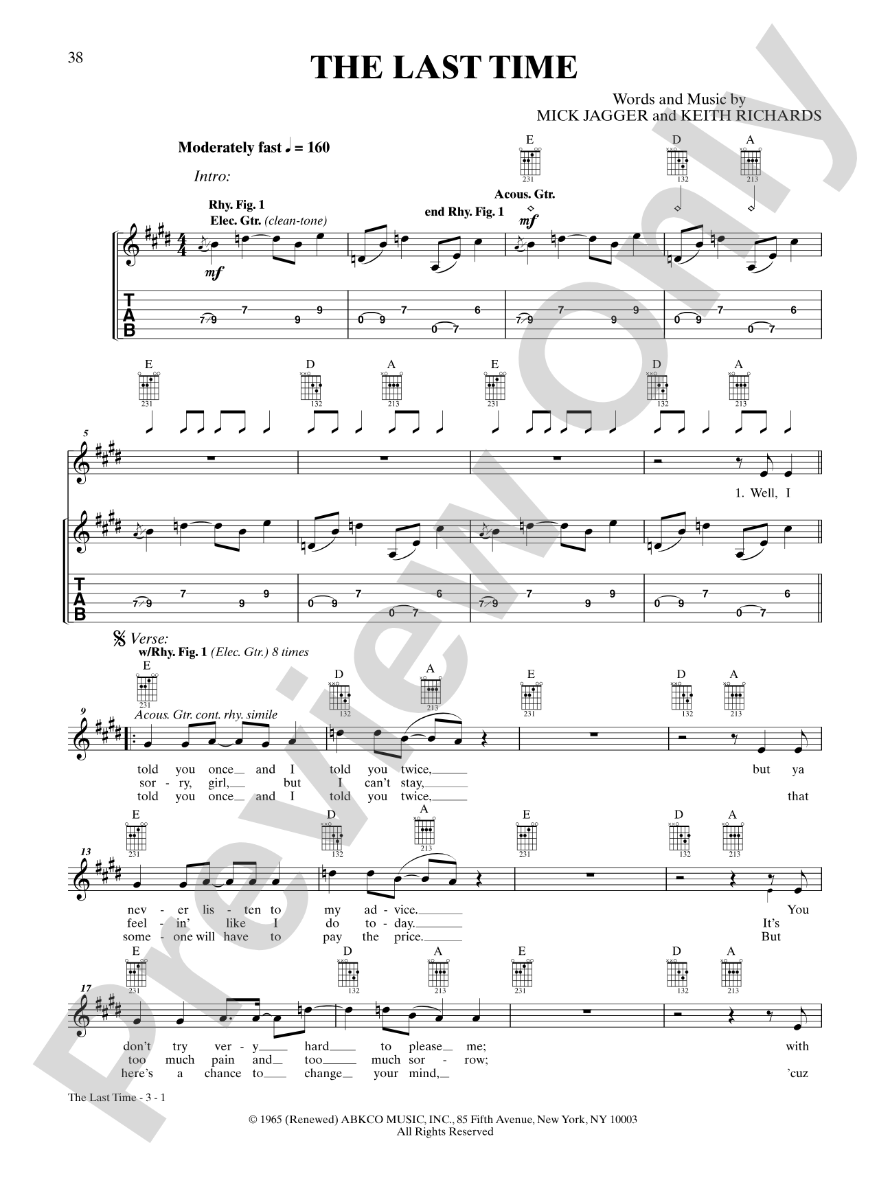The Last Time: Guitar TAB