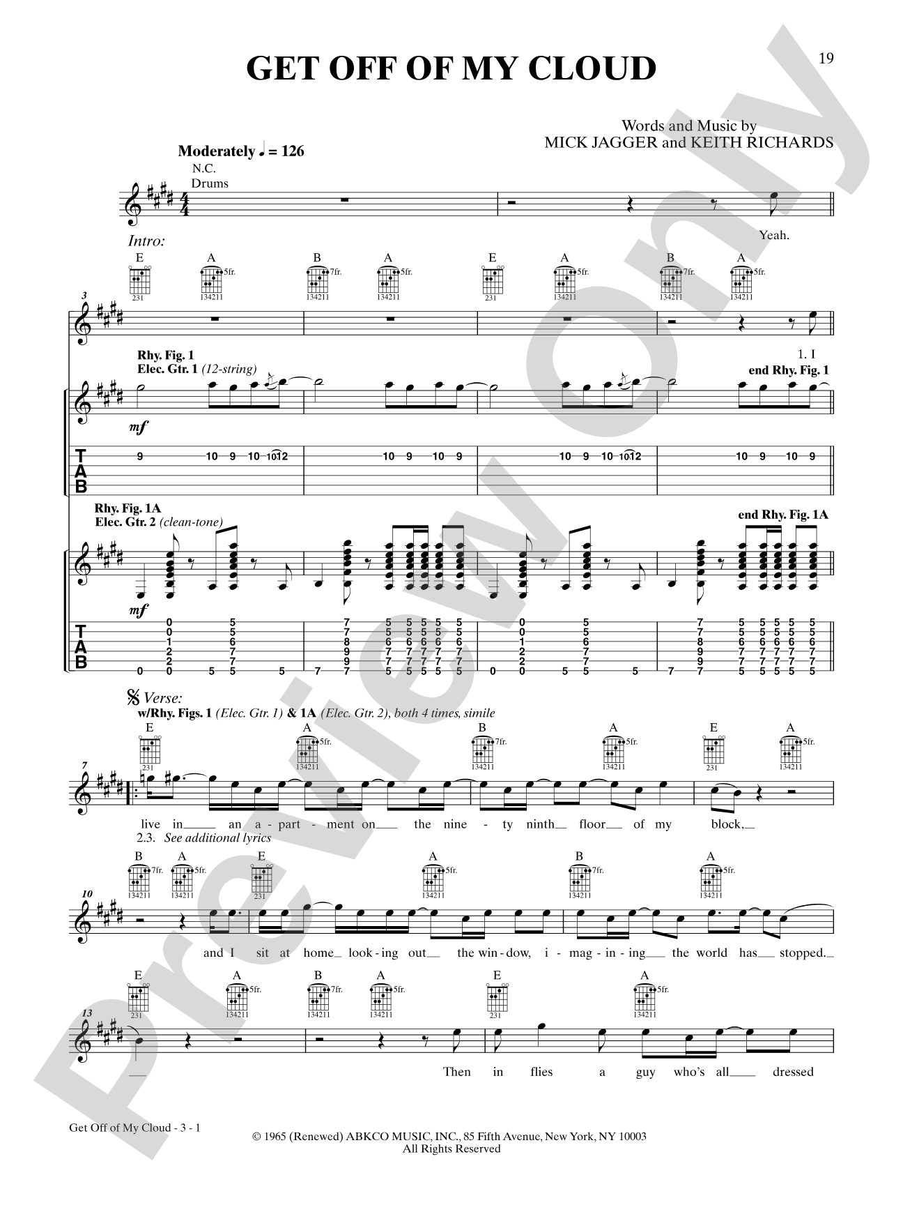 Get Off of My Cloud: Guitar TAB