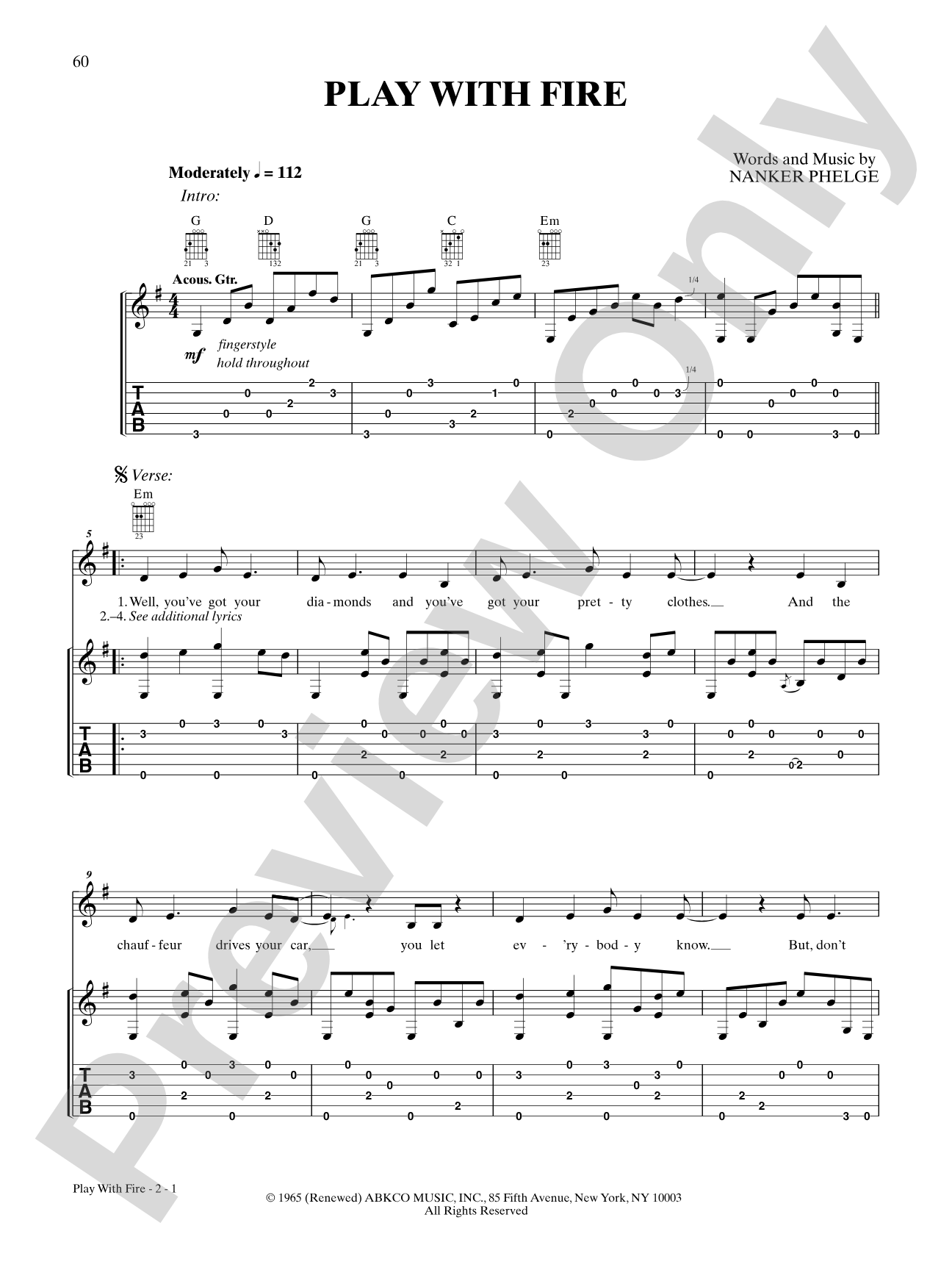 Play with Fire: Guitar TAB