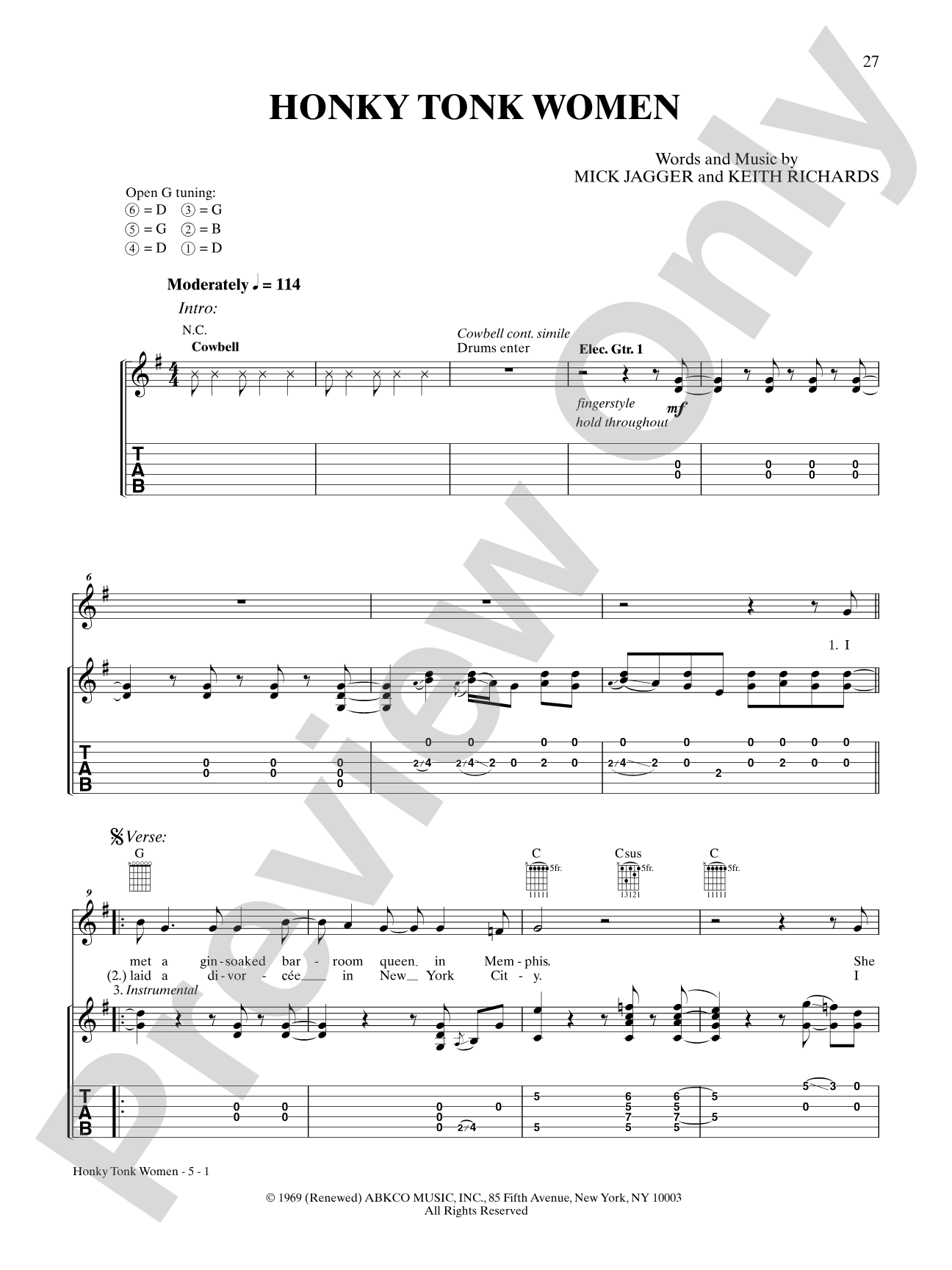 Honky Tonk Women: Guitar TAB