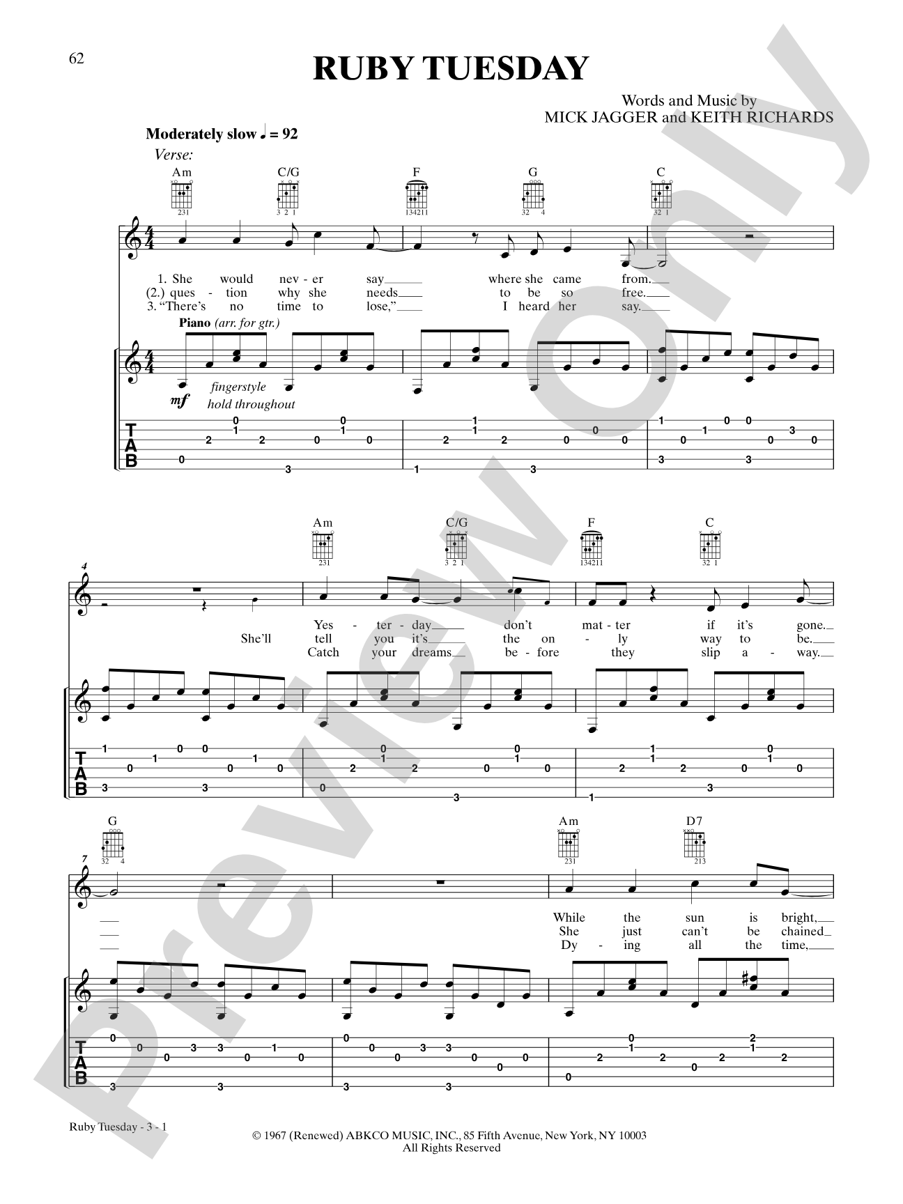 Ruby Tuesday: Guitar TAB
