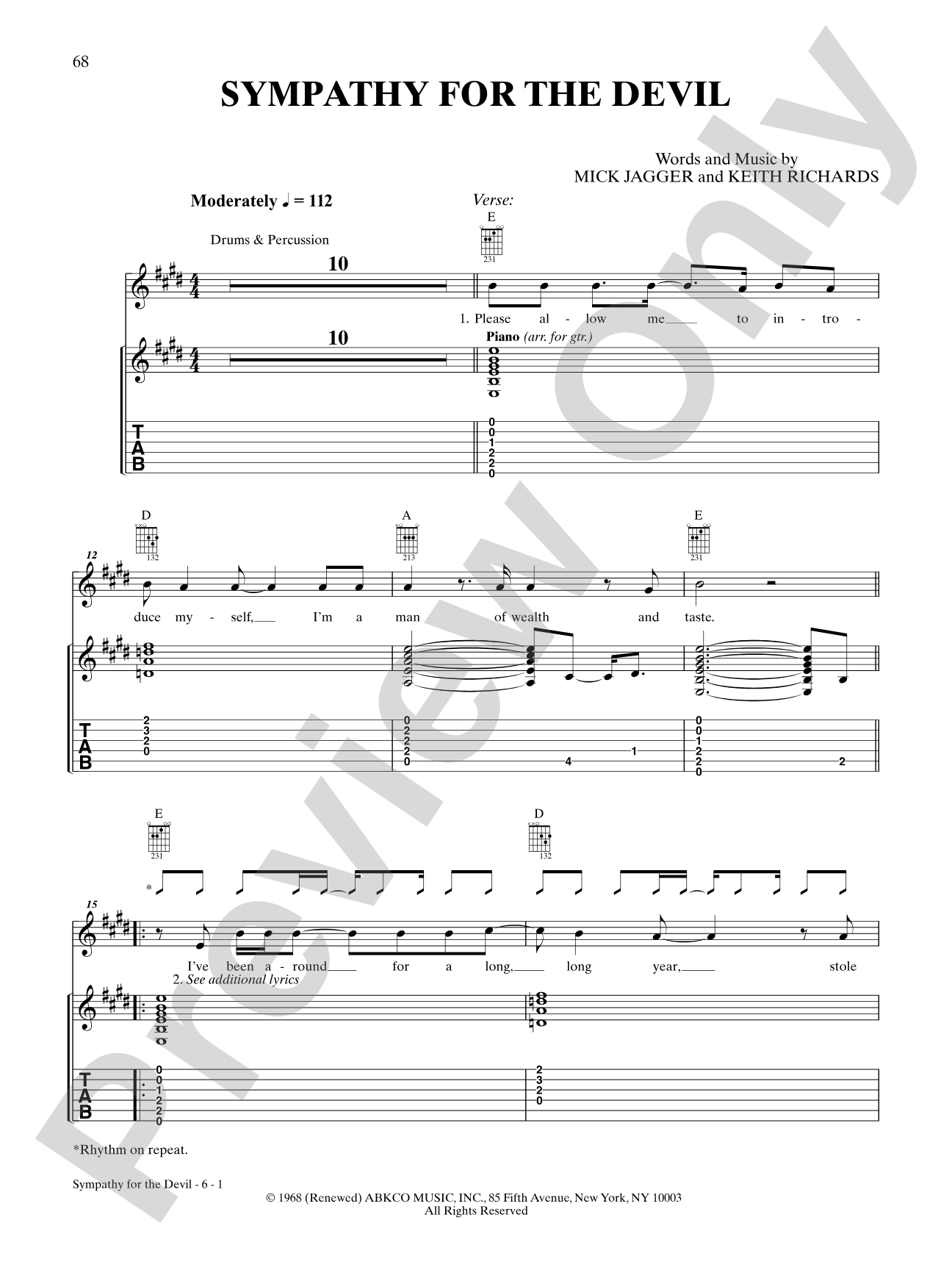 Sympathy for the Devil: Guitar TAB