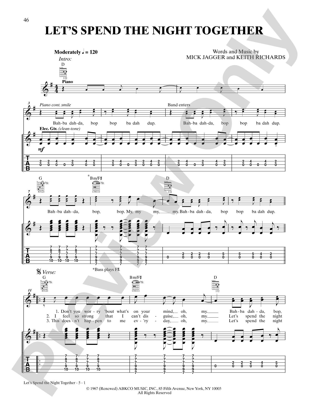 Let's Spend the Night Together: Guitar TAB