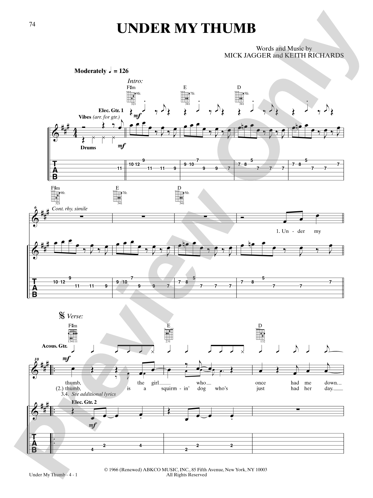 Under My Thumb: Guitar TAB