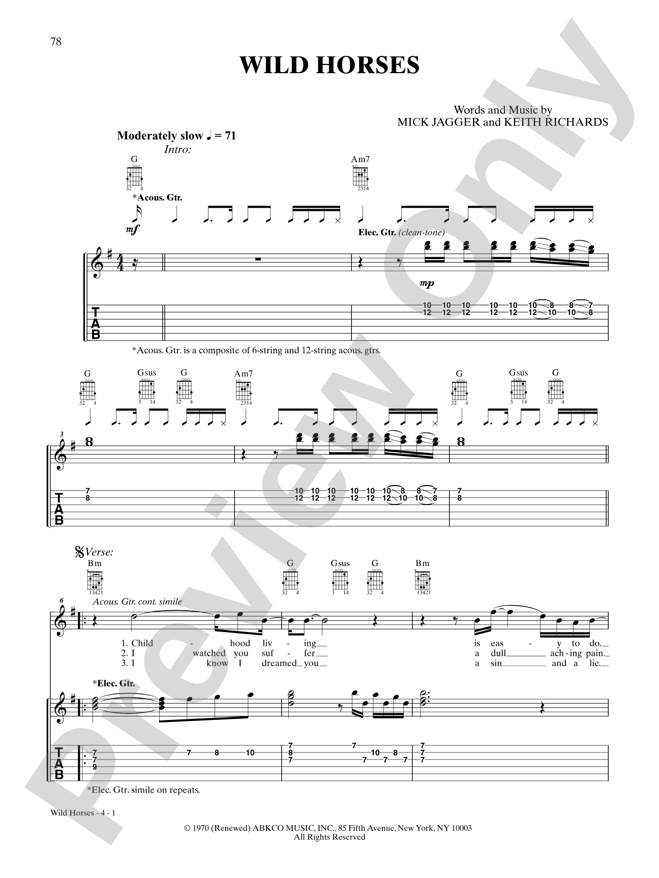 Wild Horses: Guitar TAB