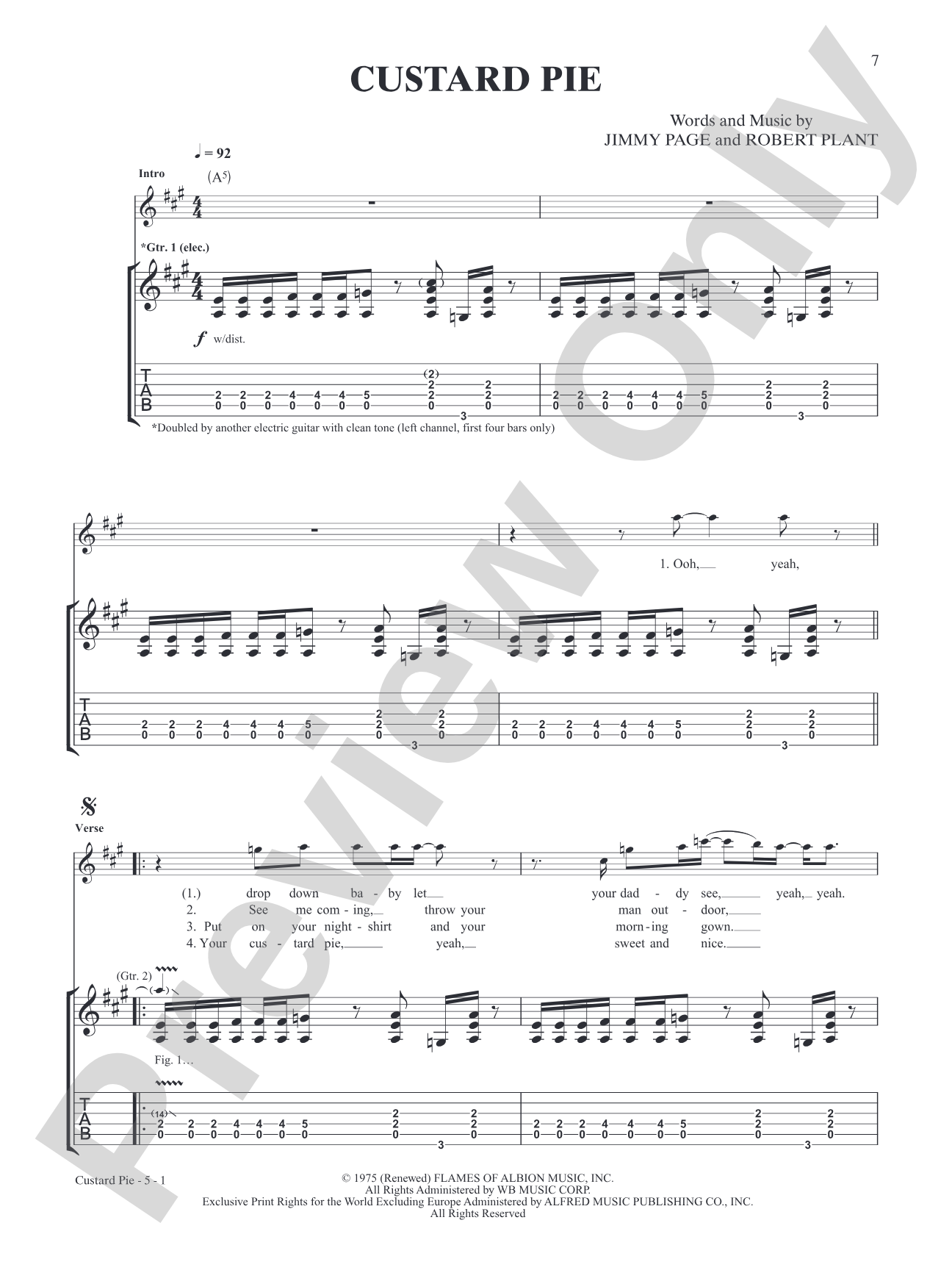 Custard Pie: Authentic Guitar TAB