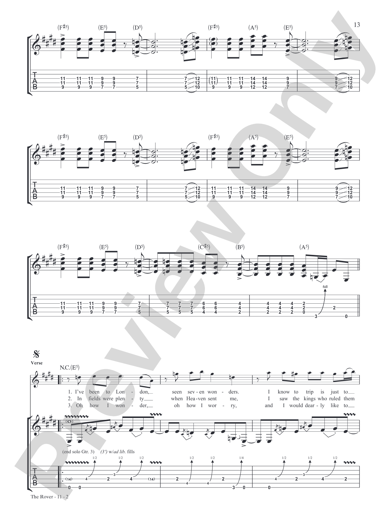 The Rover: Authentic Guitar TAB