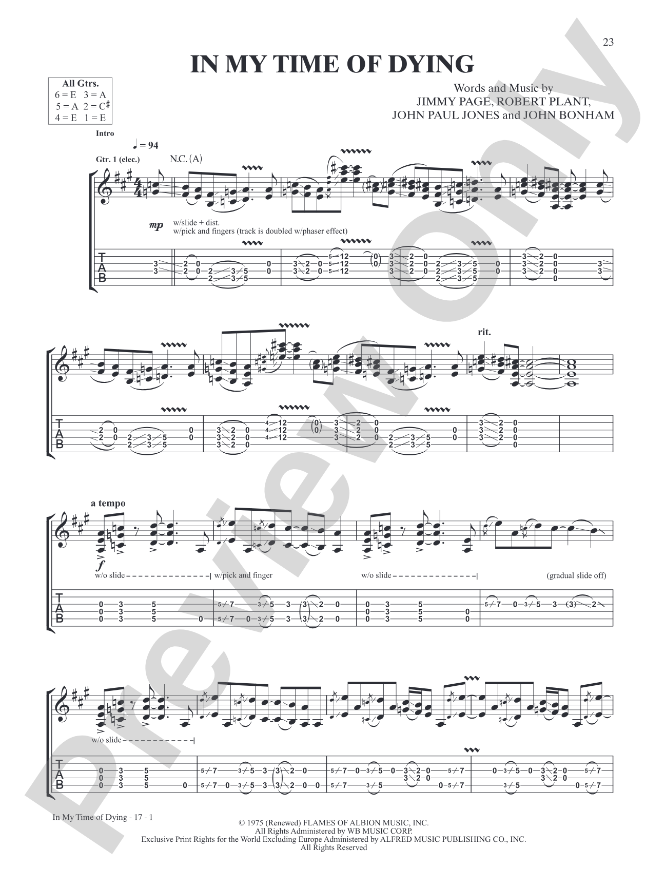 In My Time of Dying: Authentic Guitar TAB