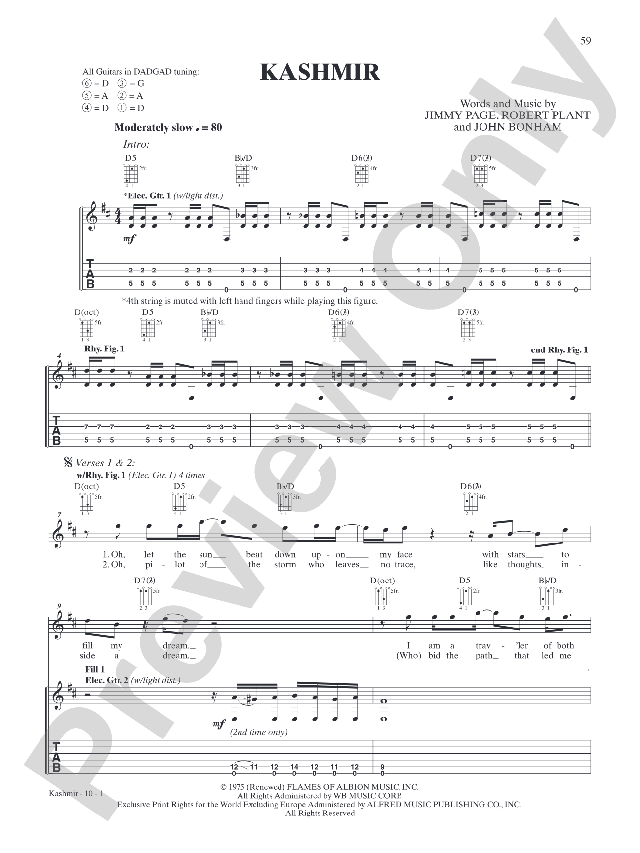 Kashmir: Authentic Guitar TAB