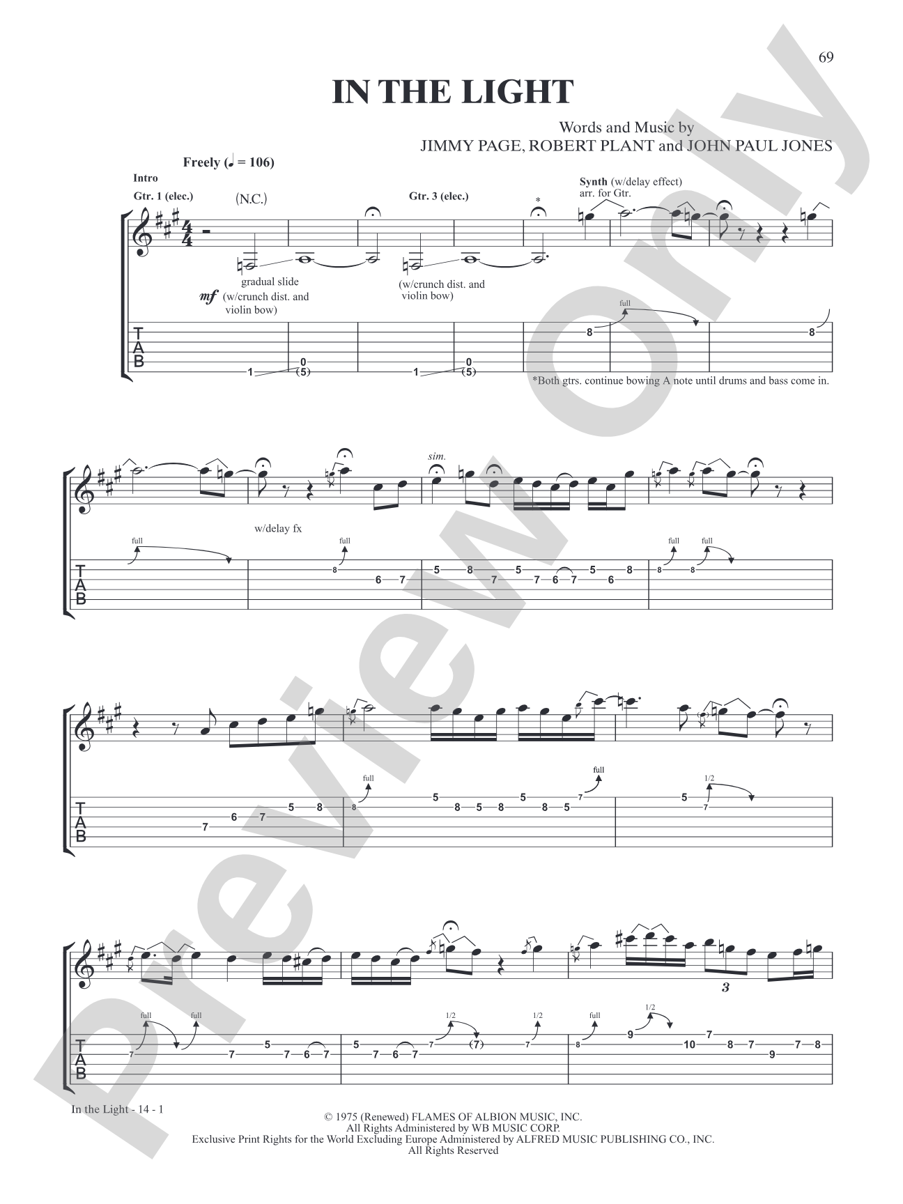 In the Light: Authentic Guitar TAB
