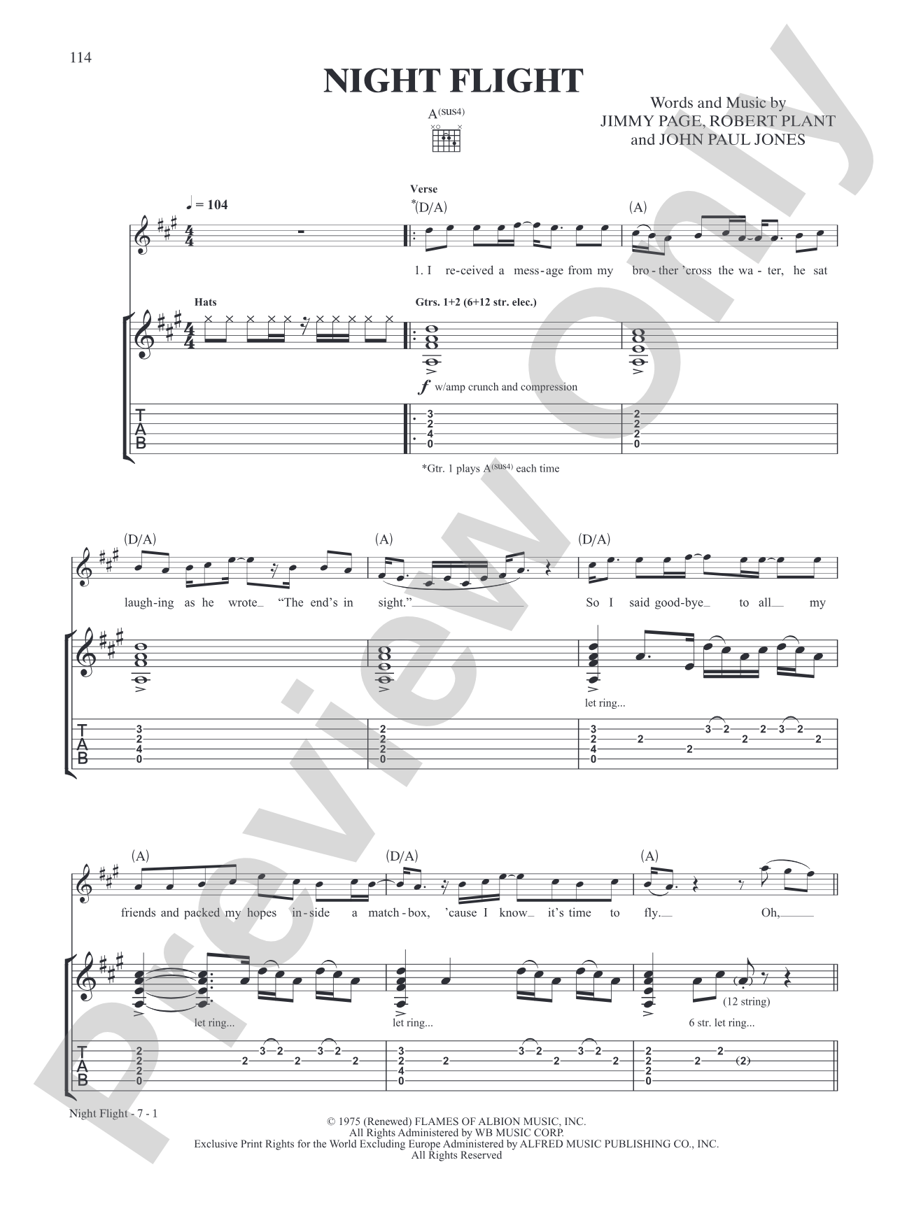 Night Flight: Authentic Guitar TAB