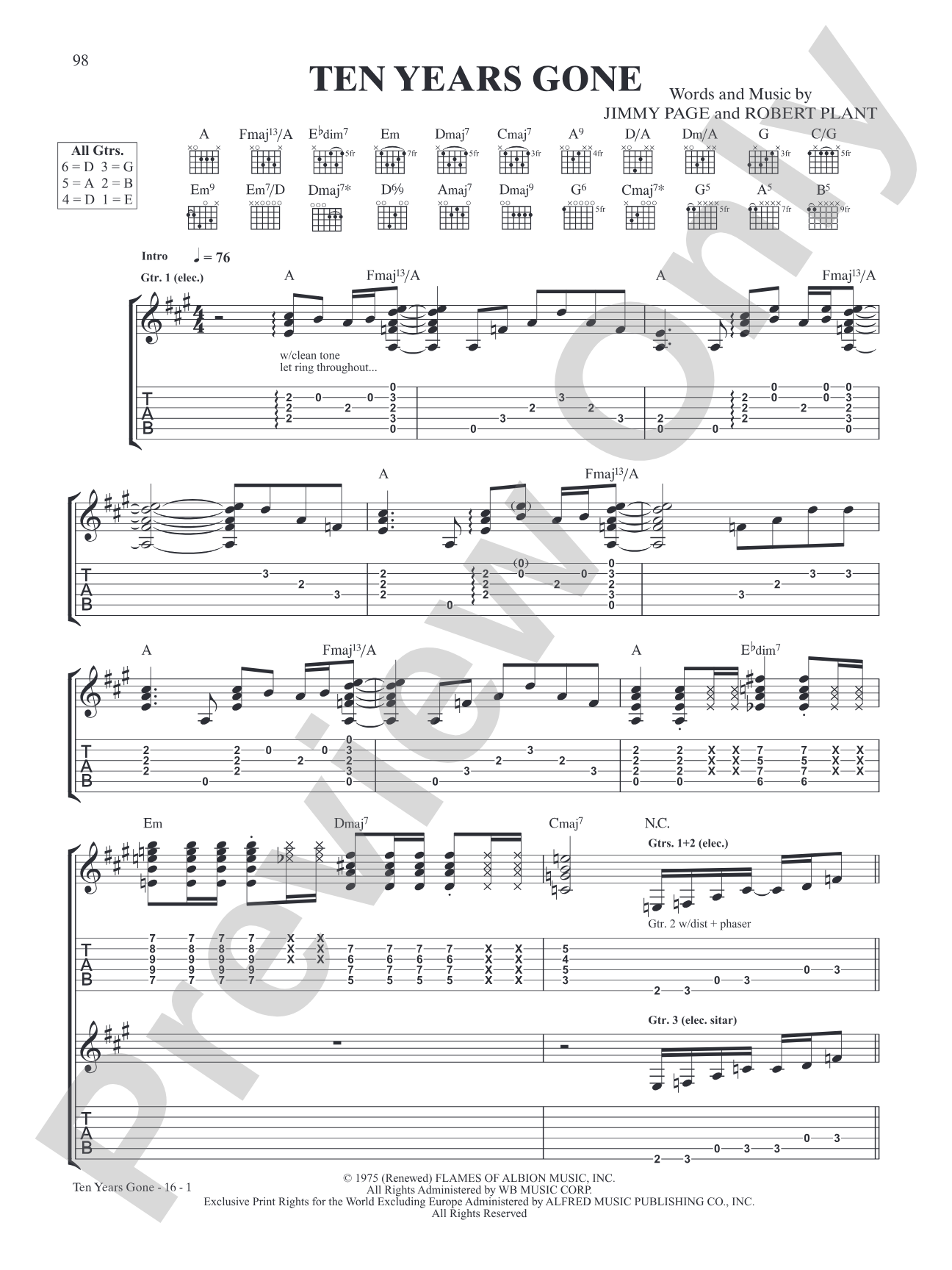 Ten Years Gone: Authentic Guitar TAB