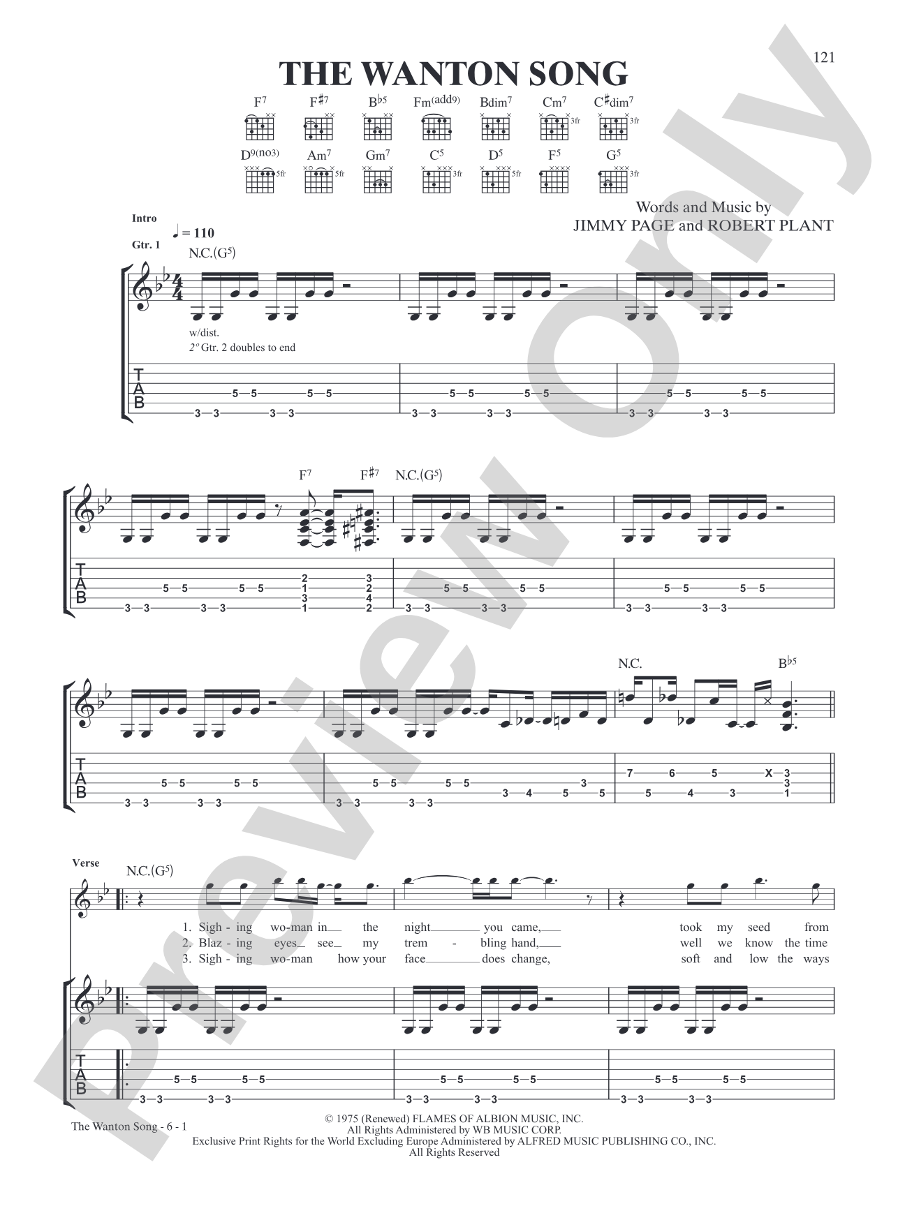 The Wanton Song: Authentic Guitar TAB