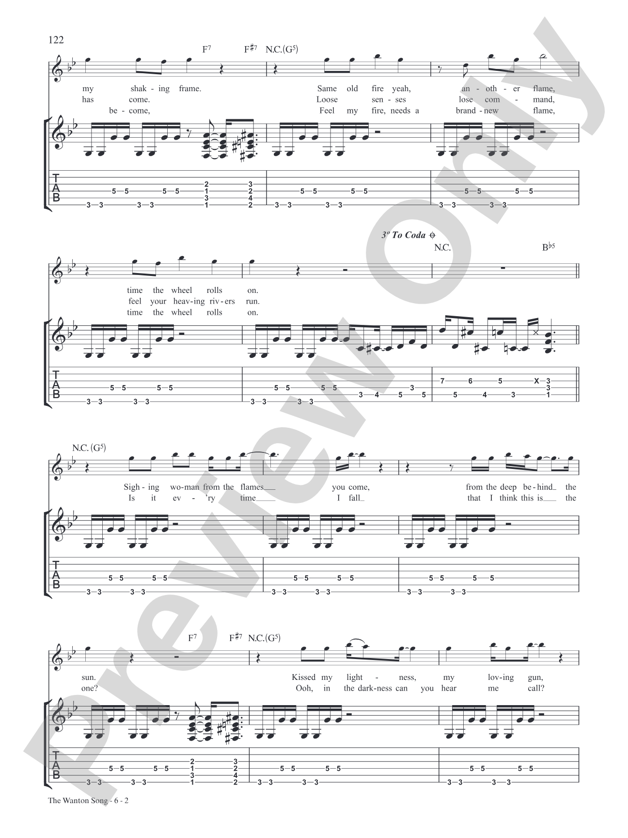 The Wanton Song: Authentic Guitar TAB