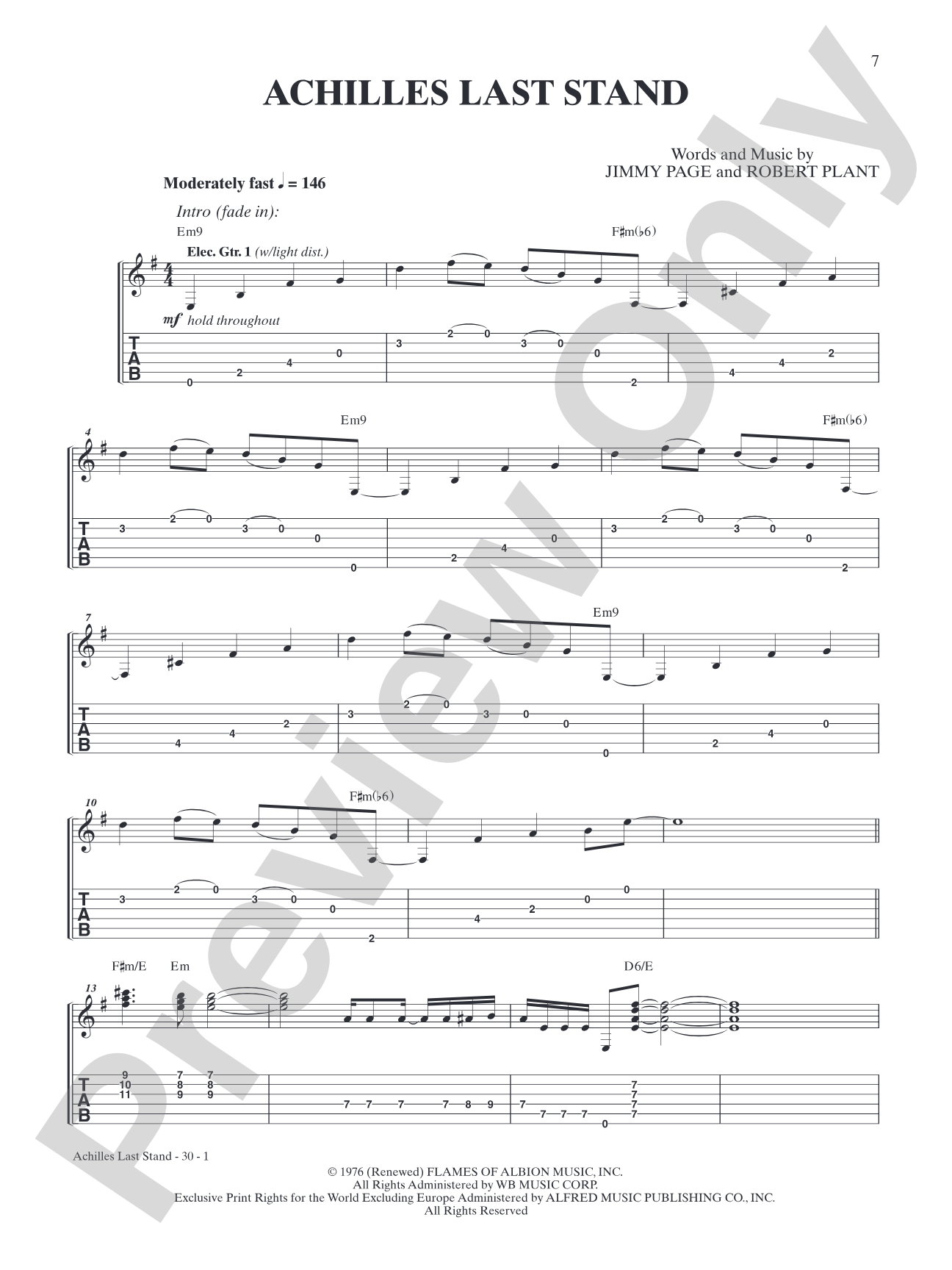 Achilles Last Stand: Authentic Guitar TAB