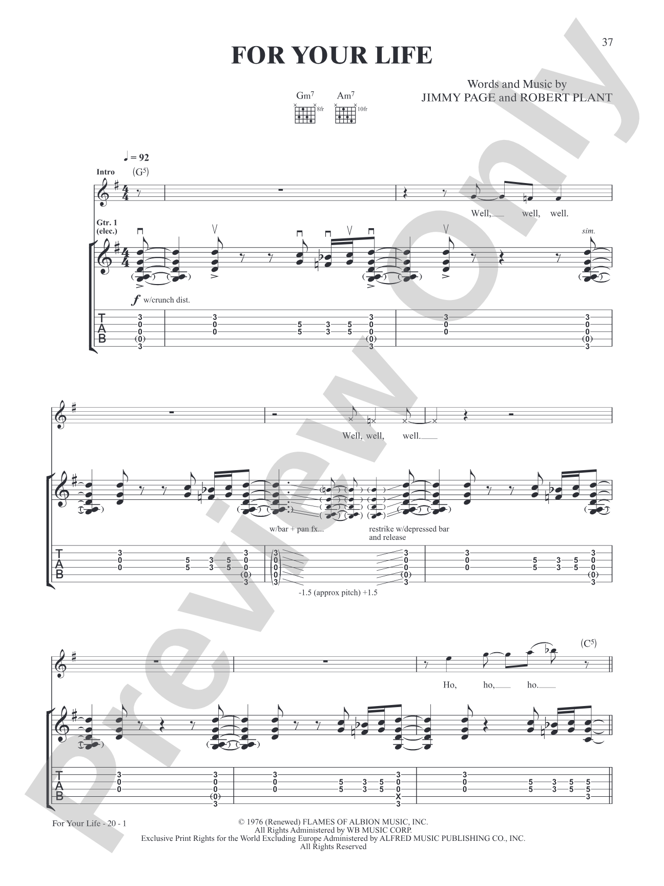 For Your Life: Authentic Guitar TAB